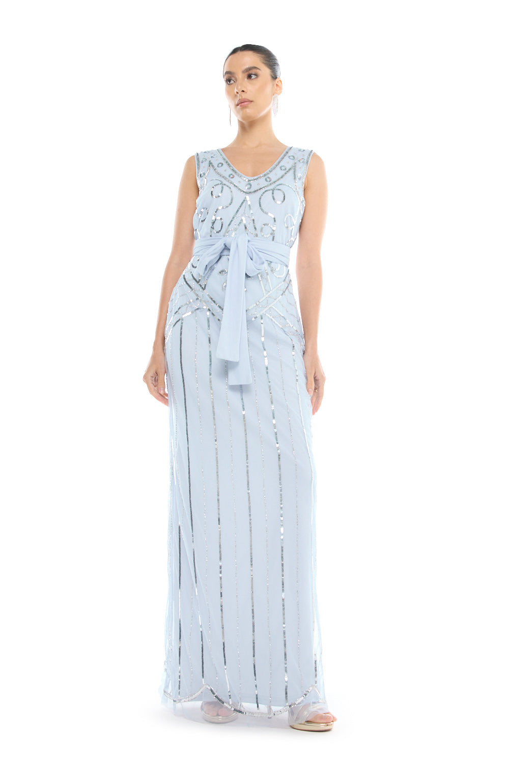 Embellished Belted Column Gown