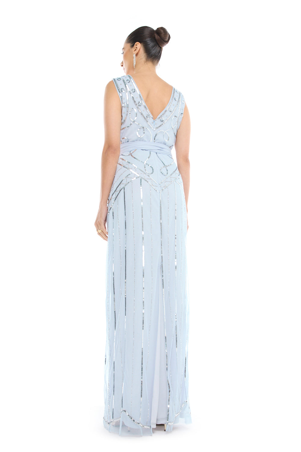 Embellished Belted Column Gown