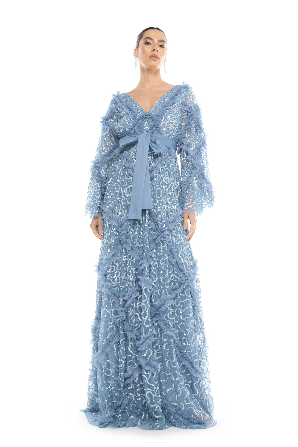 Fringed Sequin Mesh Gown