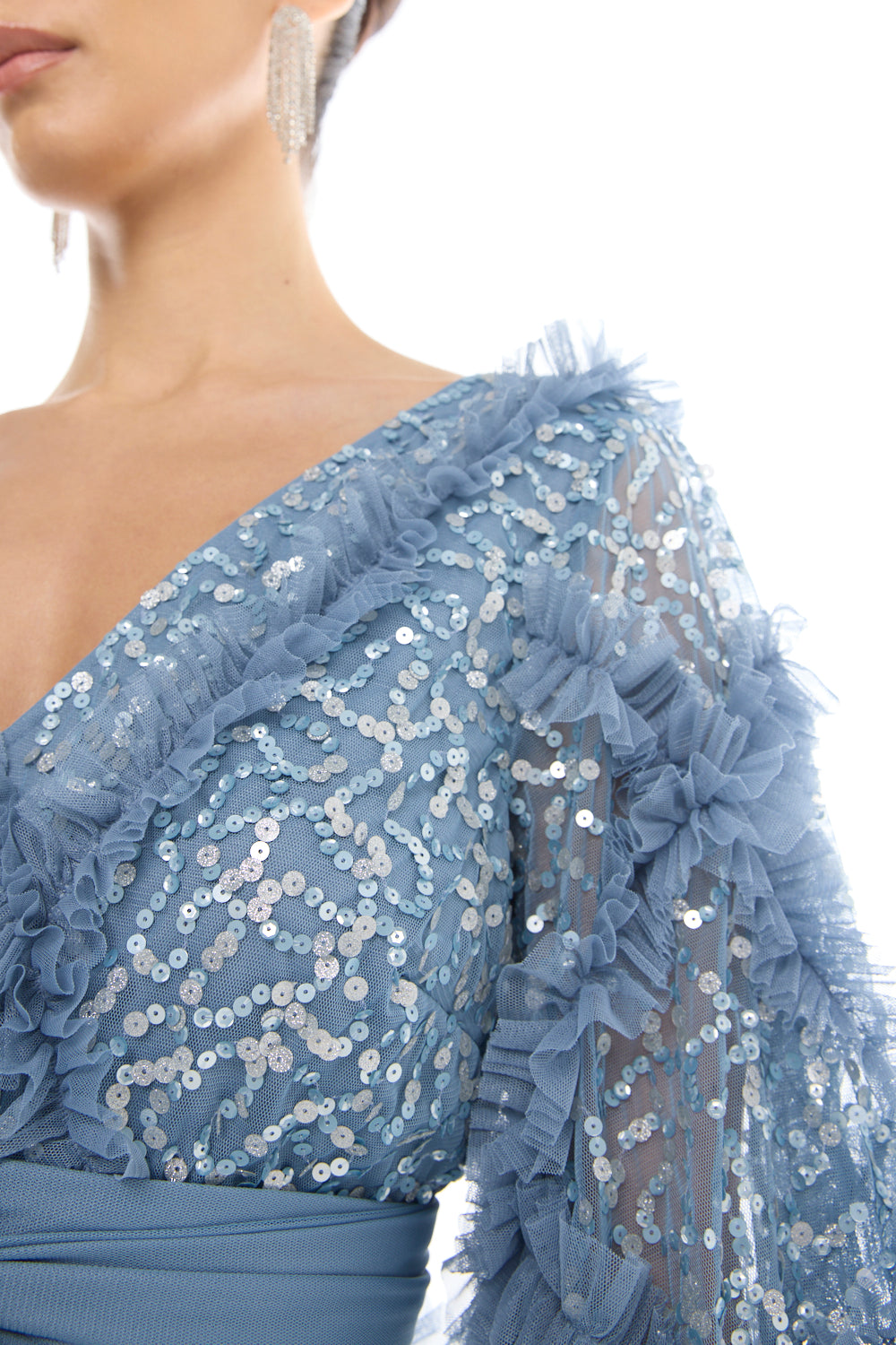 Fringed Sequin Mesh Gown