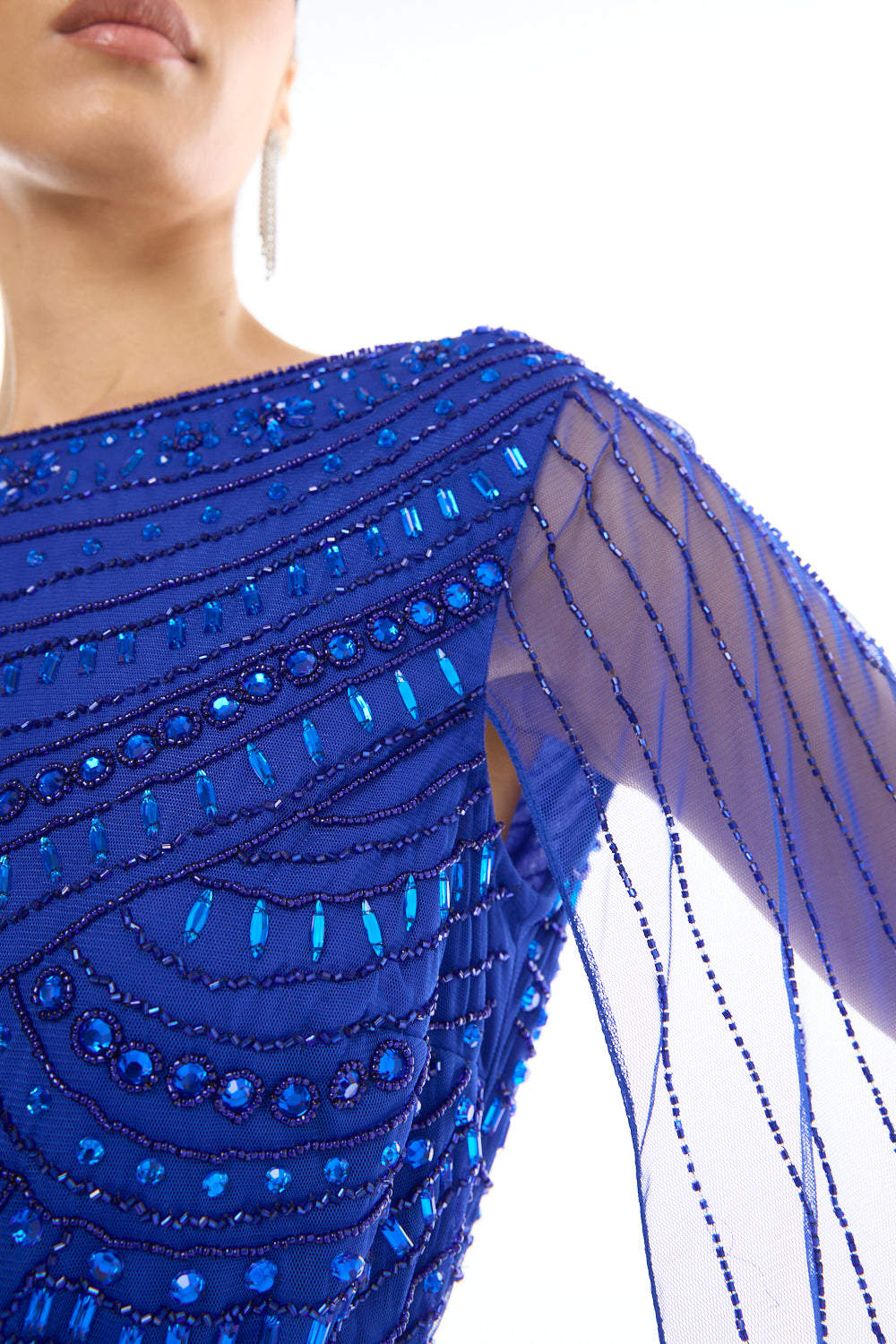 Beaded Cape Sleeve Gown