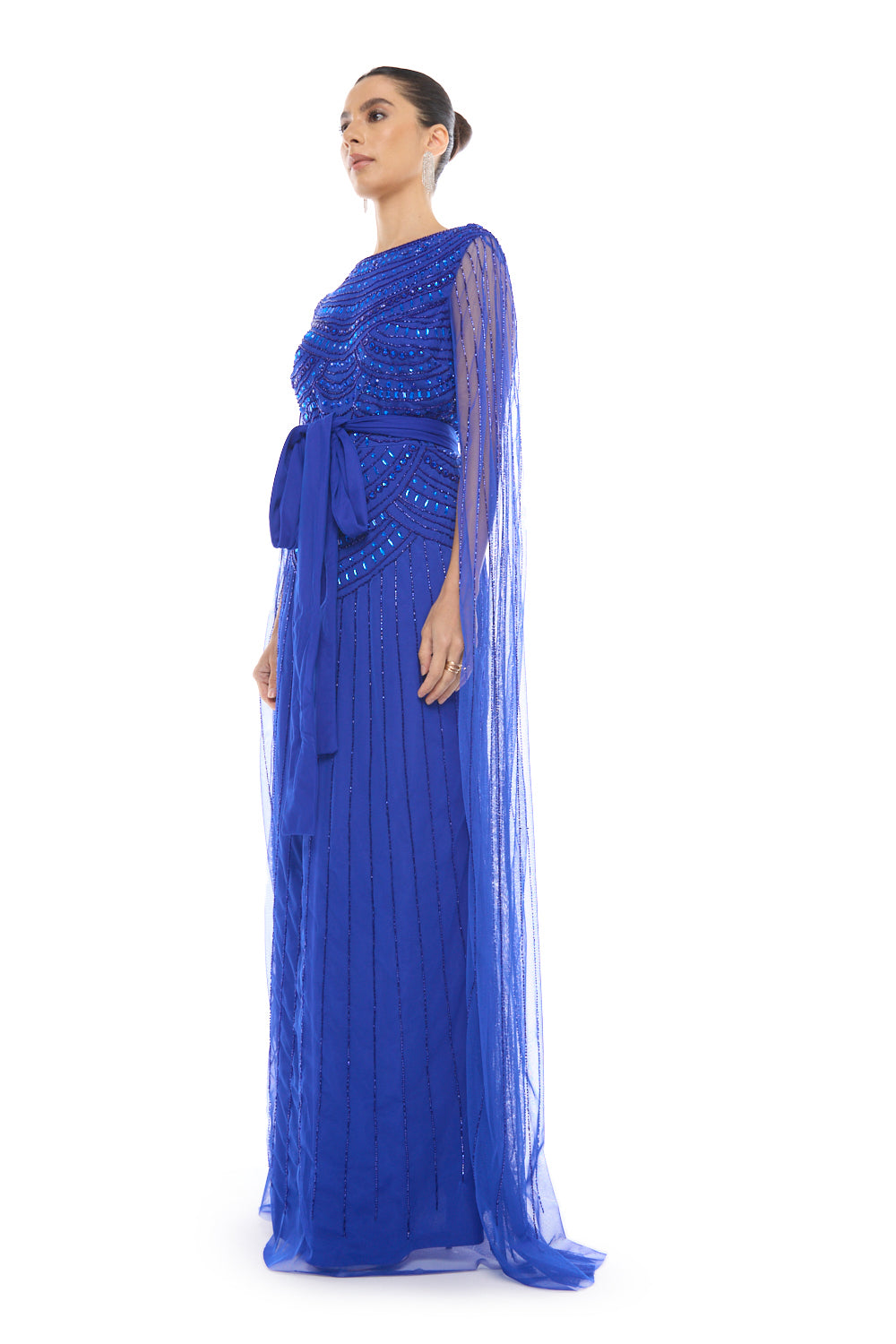 Beaded Cape Sleeve Gown