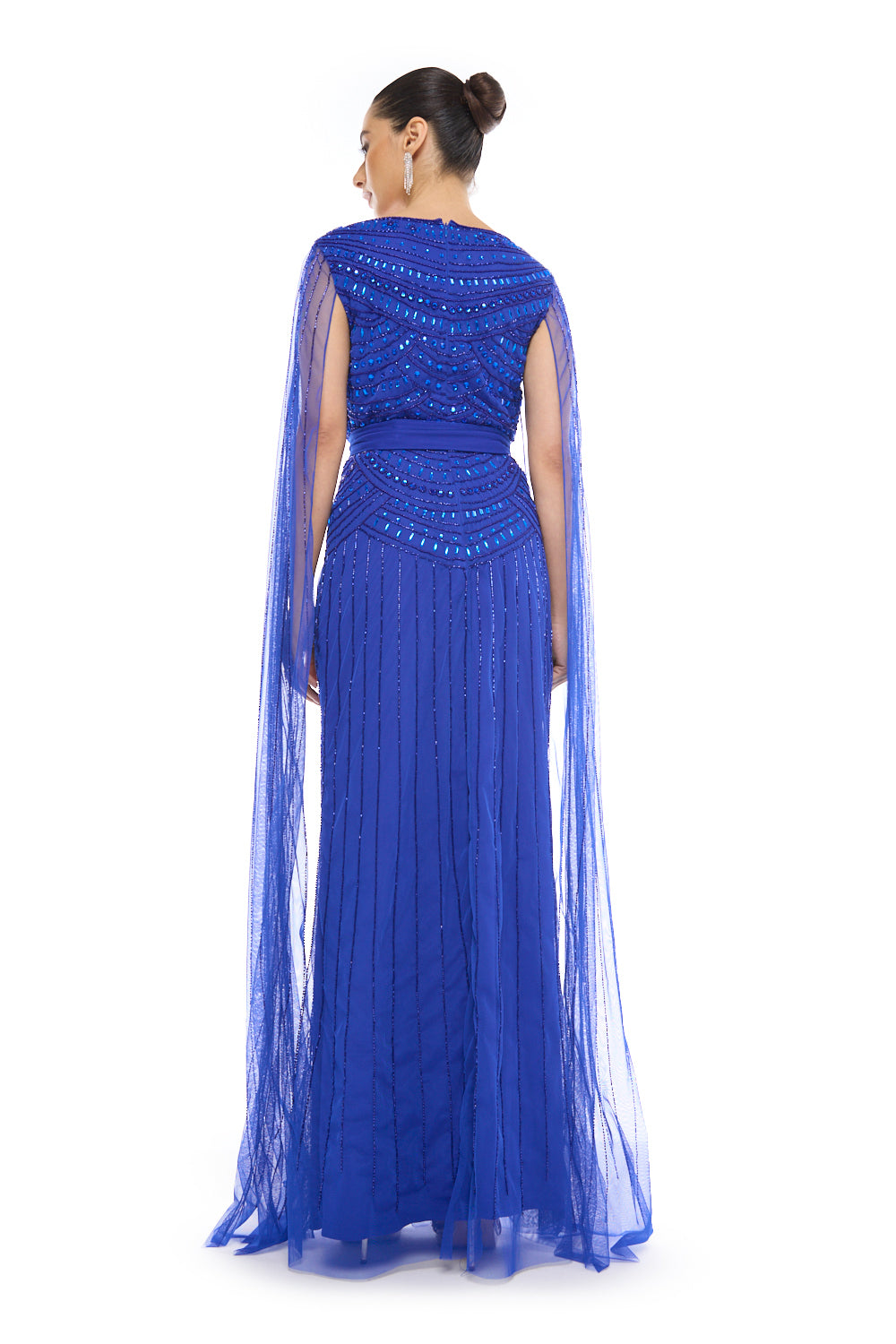 Beaded Cape Sleeve Gown