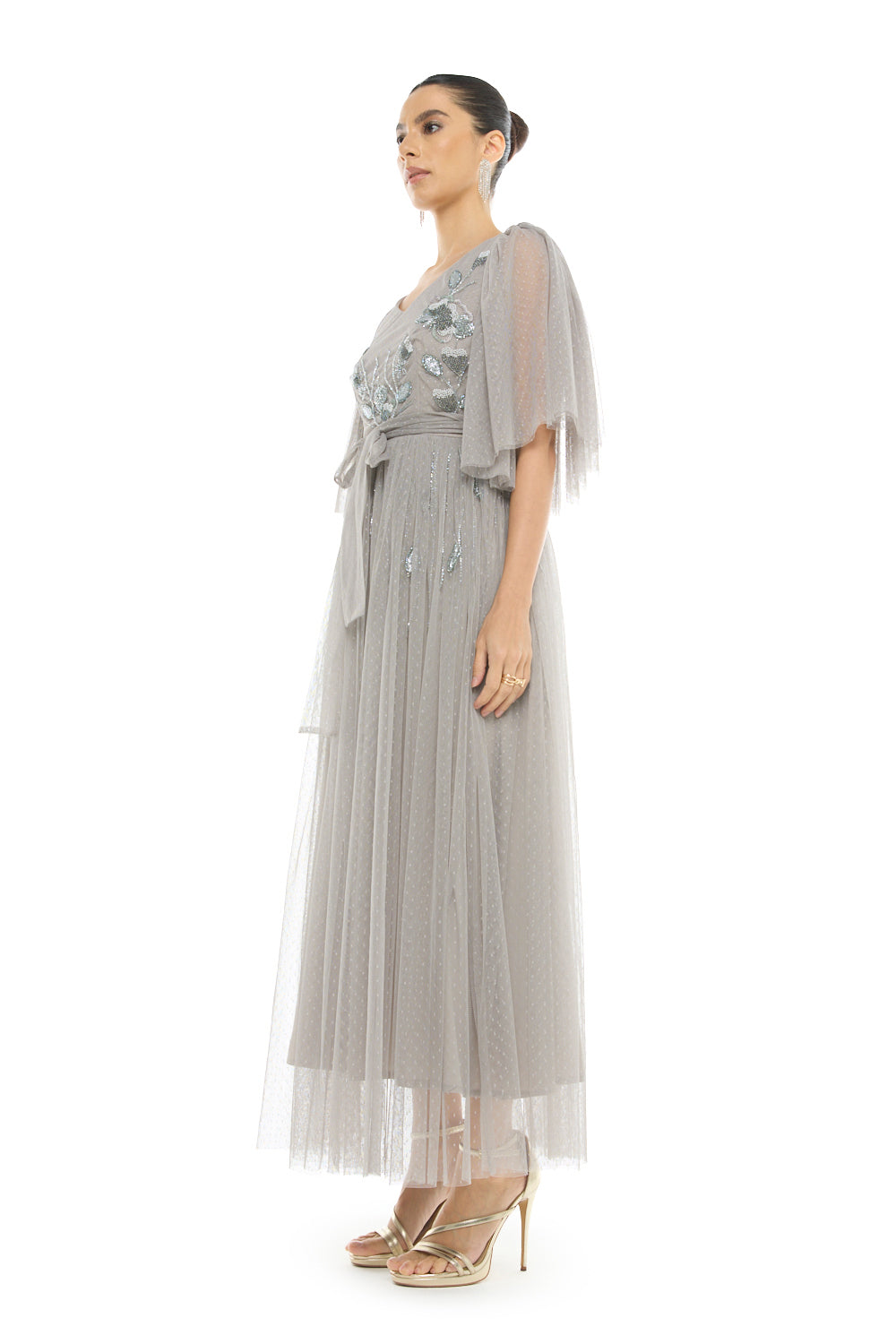 Embroidered Tie Waist Gown