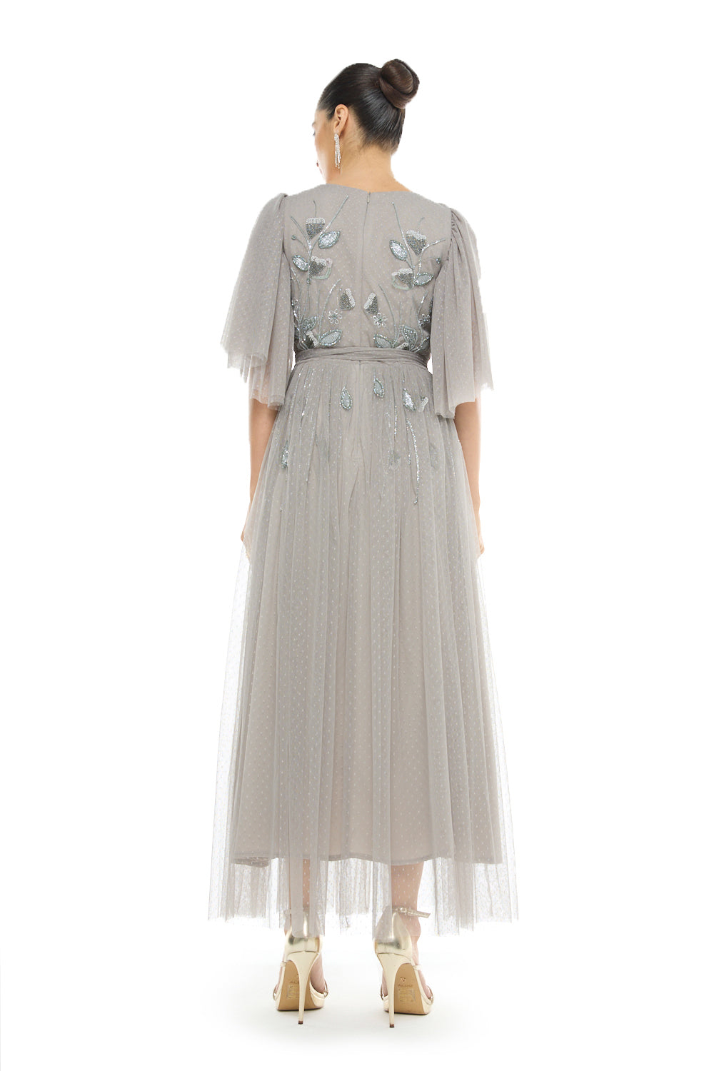 Embroidered Tie Waist Gown