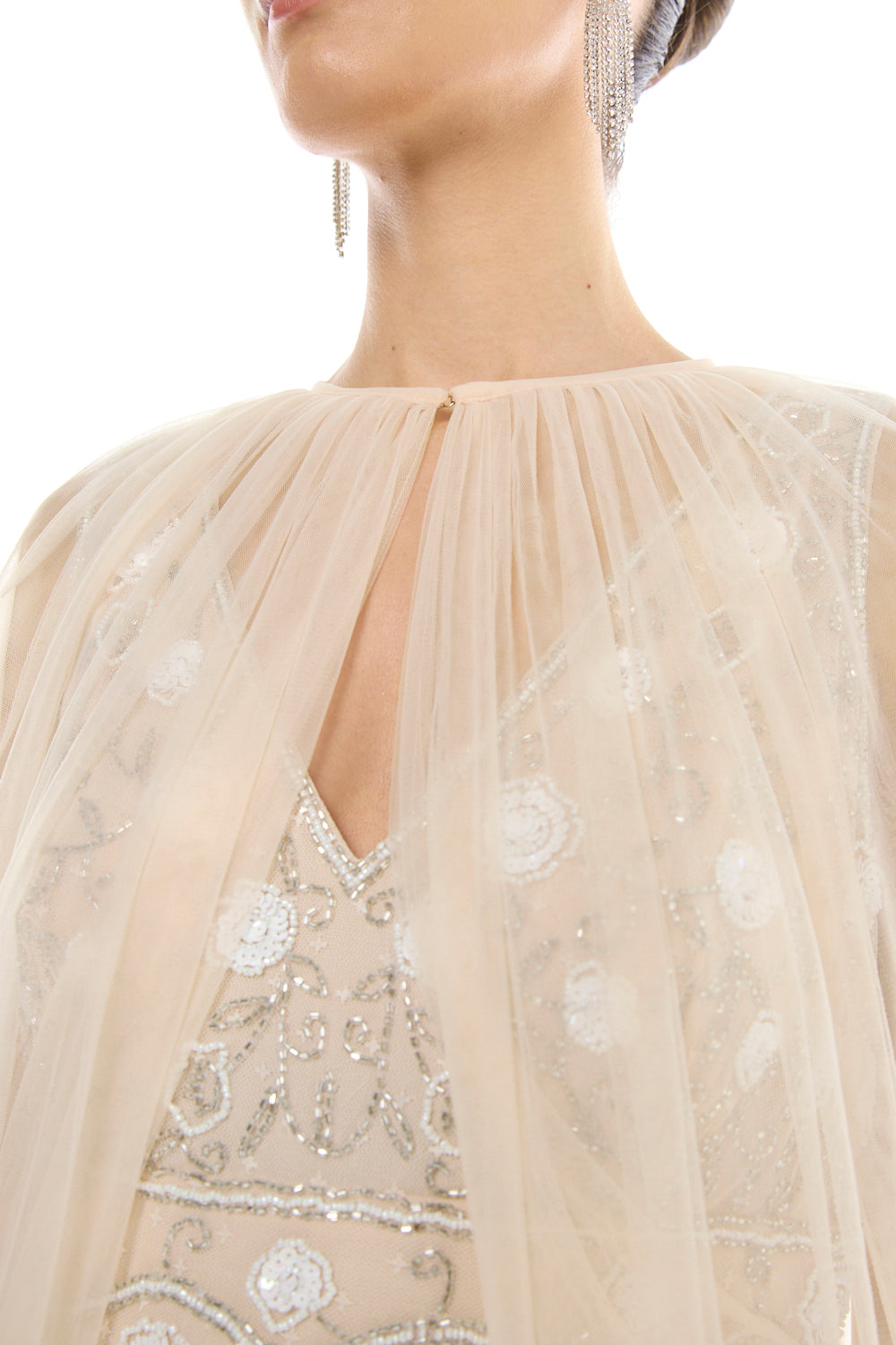 Tiered Overlay Embellished Gown