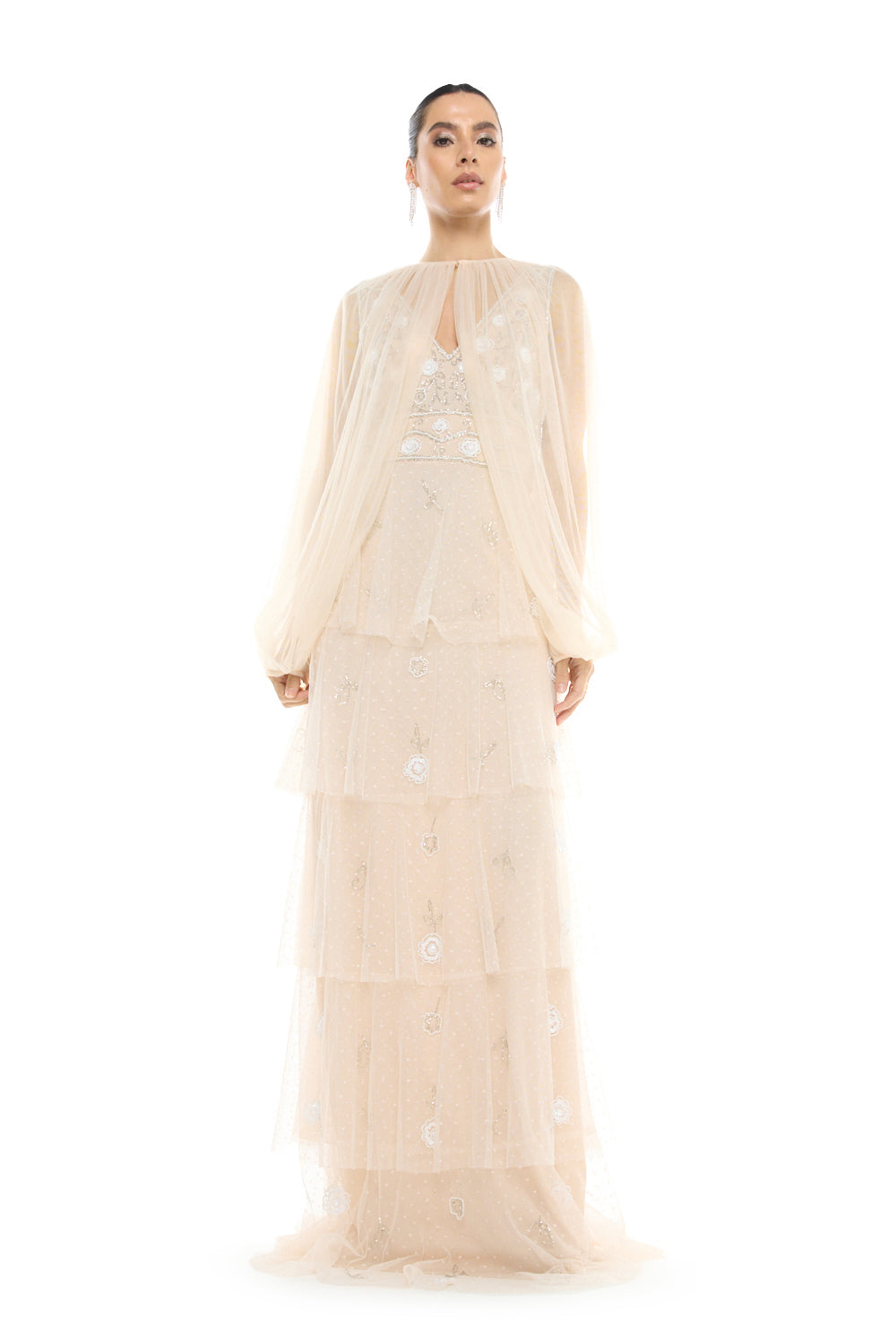Tiered Overlay Embellished Gown