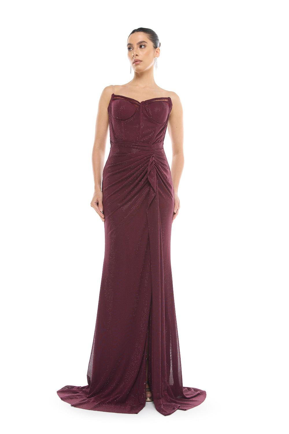 Strapless Draped Slit Gown