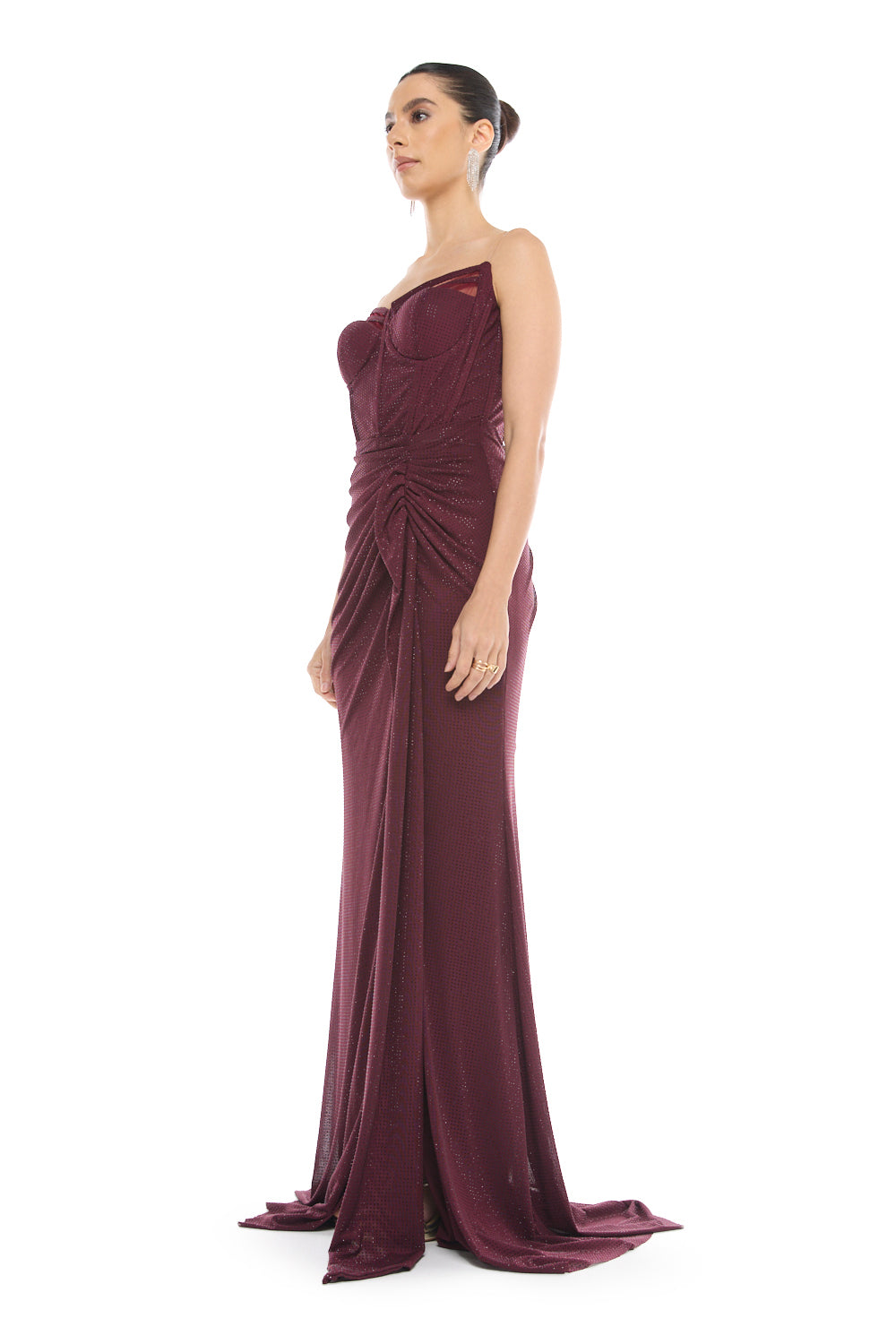 Strapless Draped Slit Gown