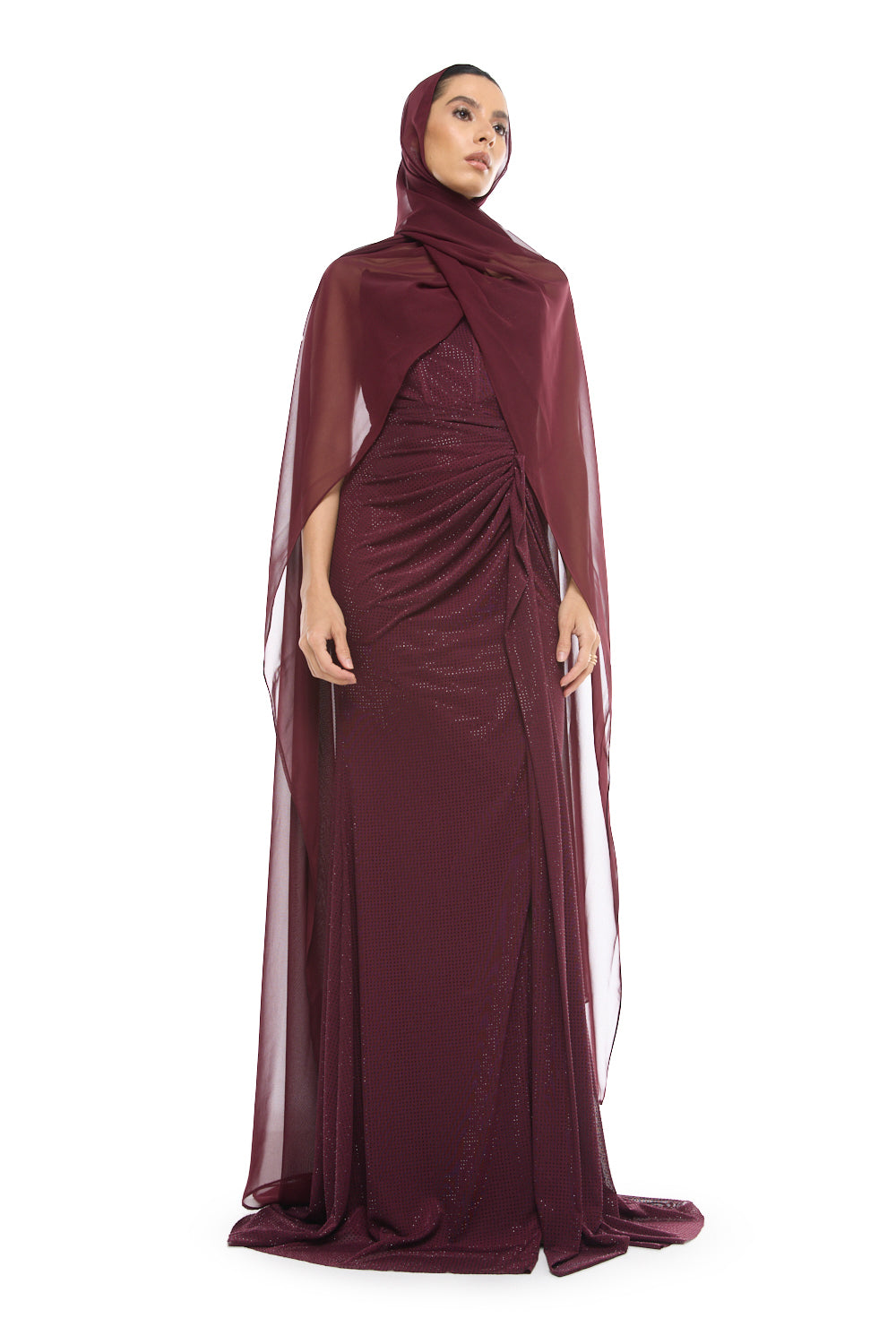 Strapless Draped Slit Gown