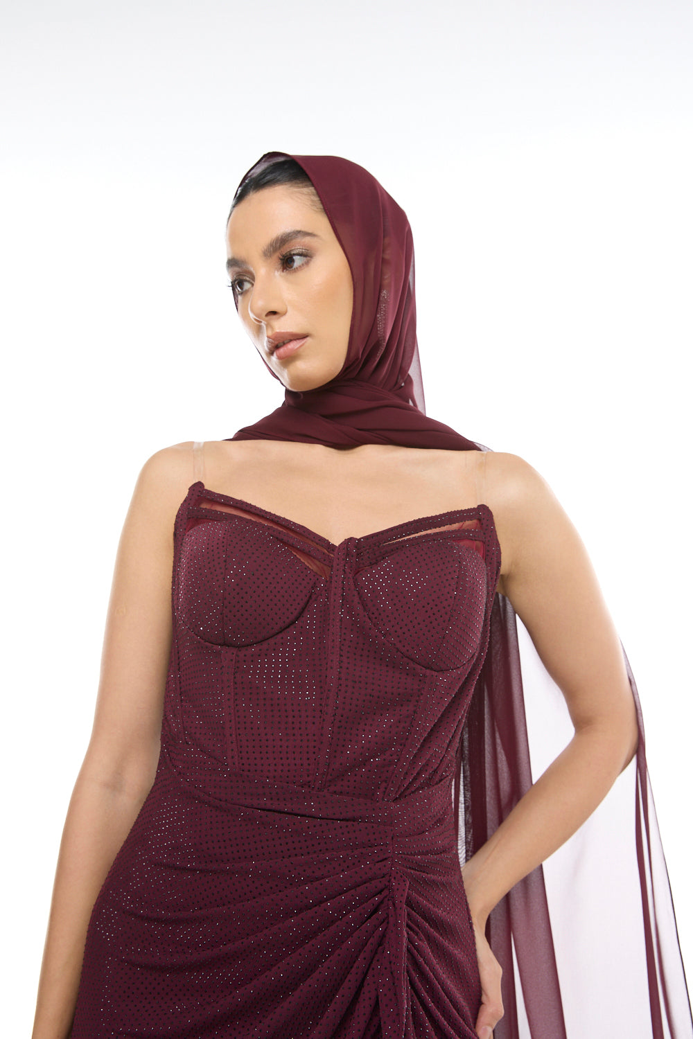 Strapless Draped Slit Gown