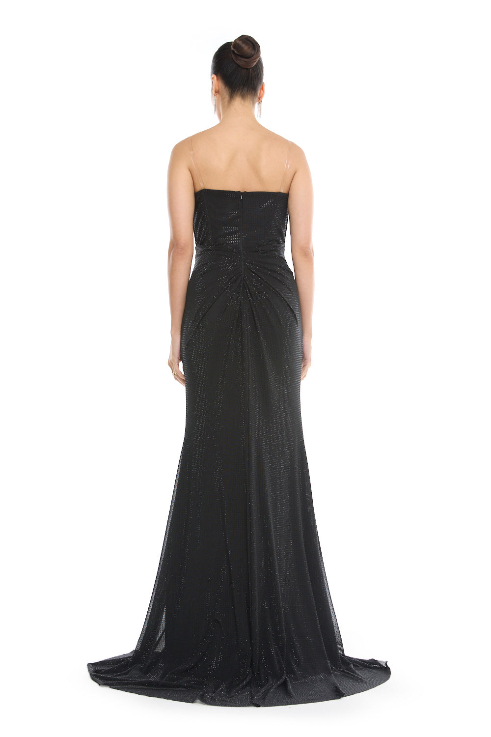 Strapless Draped Slit Gown