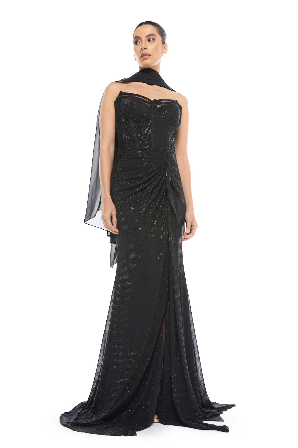 Strapless Draped Slit Gown