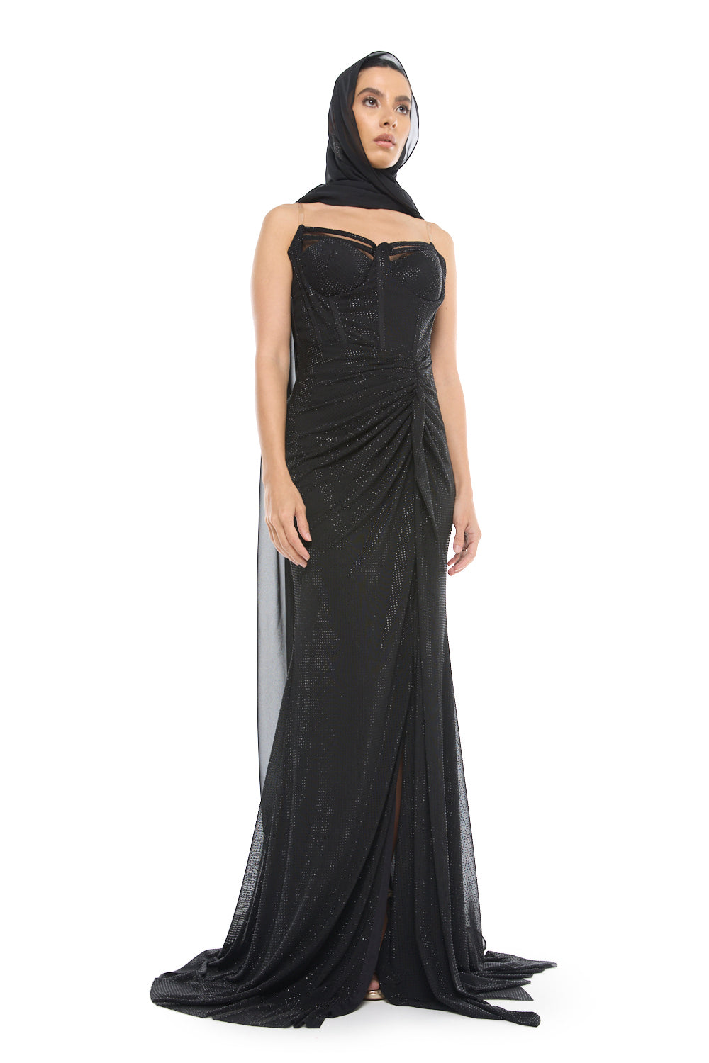 Strapless Draped Slit Gown