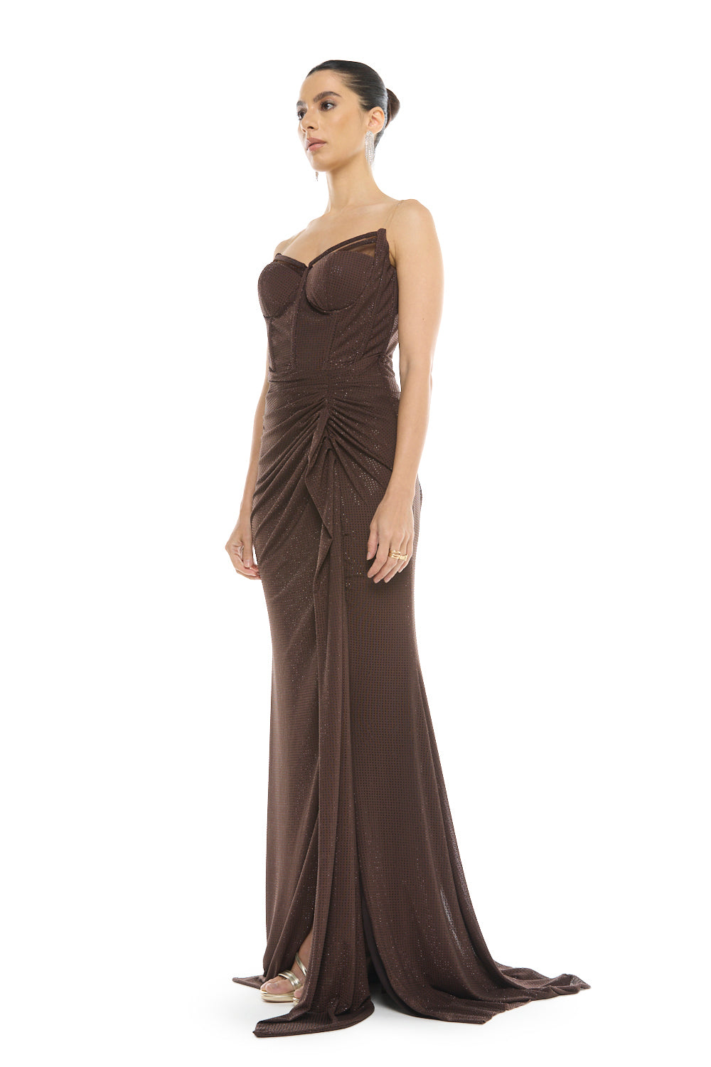 Strapless Draped Slit Gown