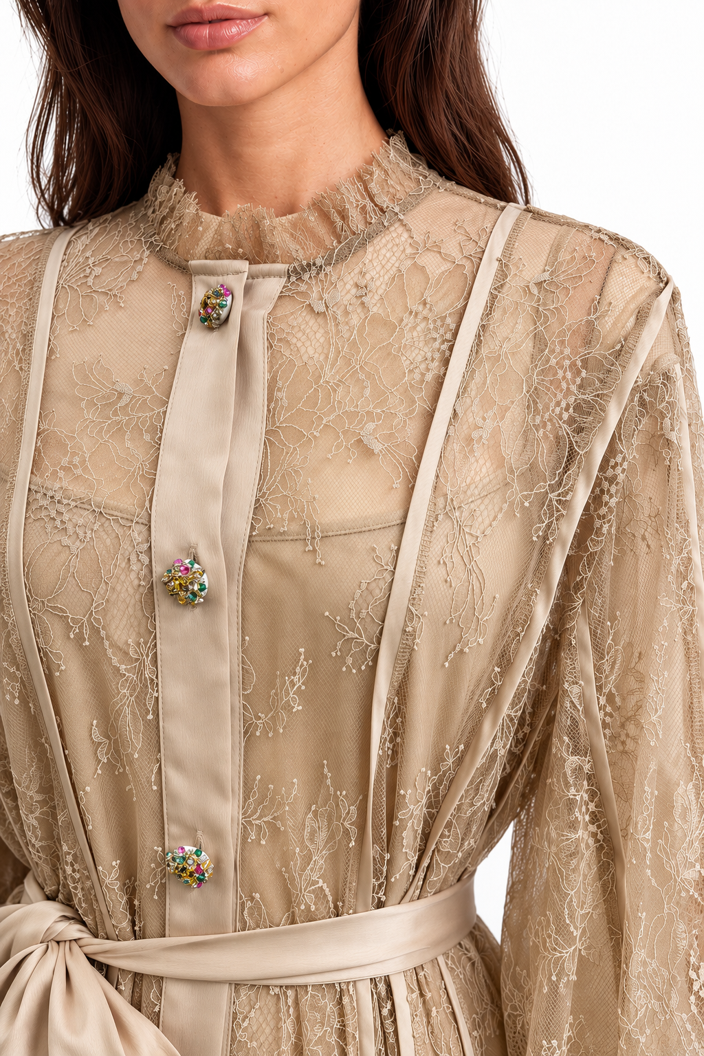 "Dahlia" Embellished High-Neck Lace Dress