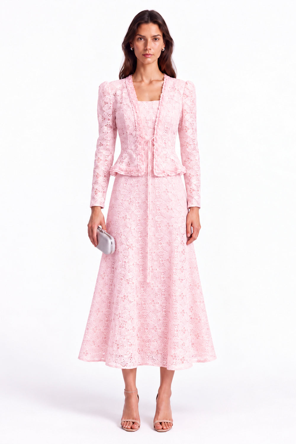 "Elara" Butterfly Lace Jacket Maxi Dress