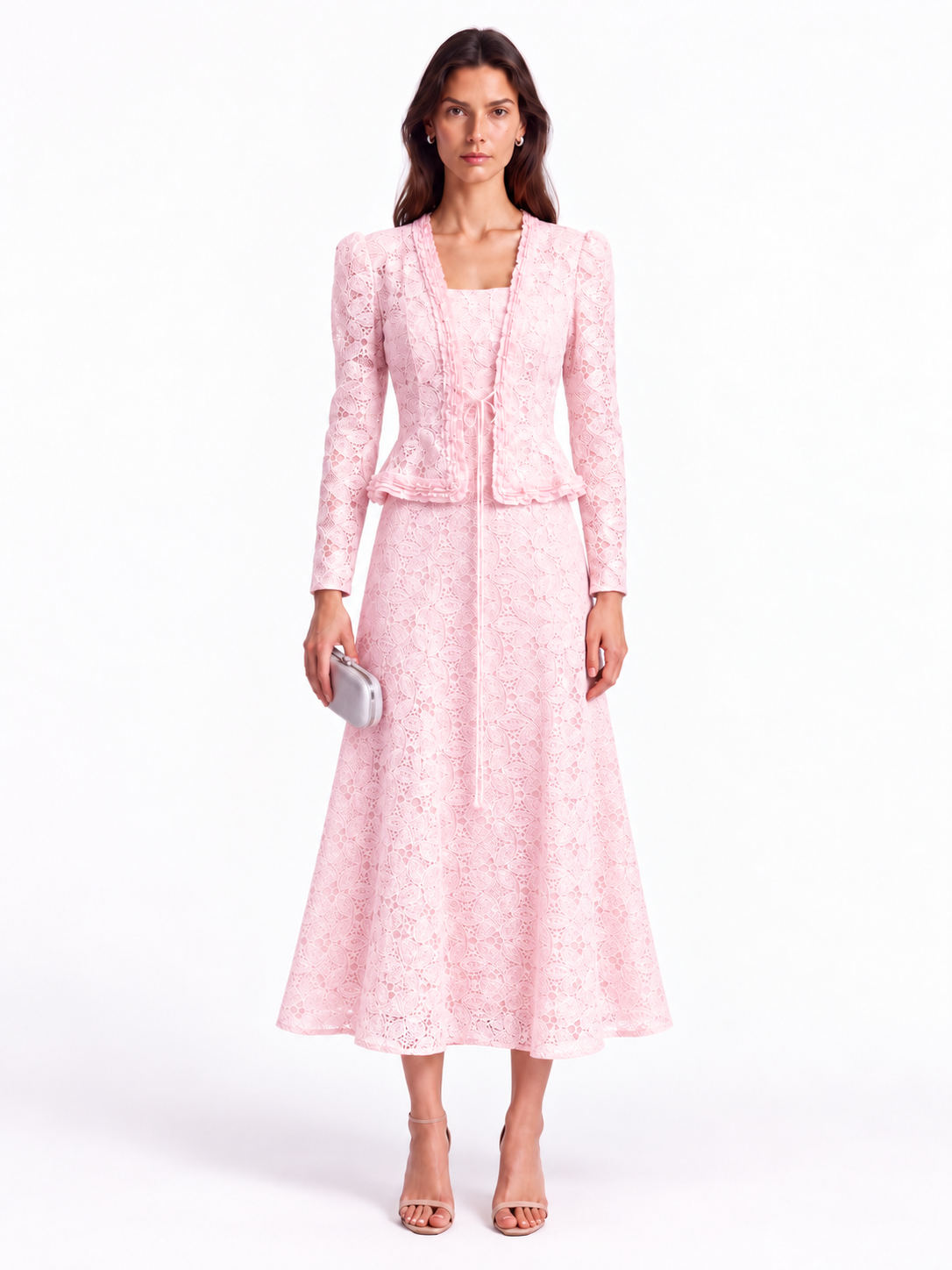 "Elara" Butterfly Lace Jacket Maxi Dress