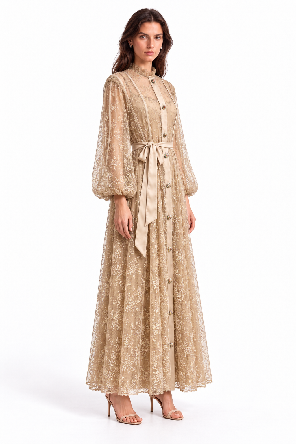 "Dahlia" Embellished High-Neck Lace Dress
