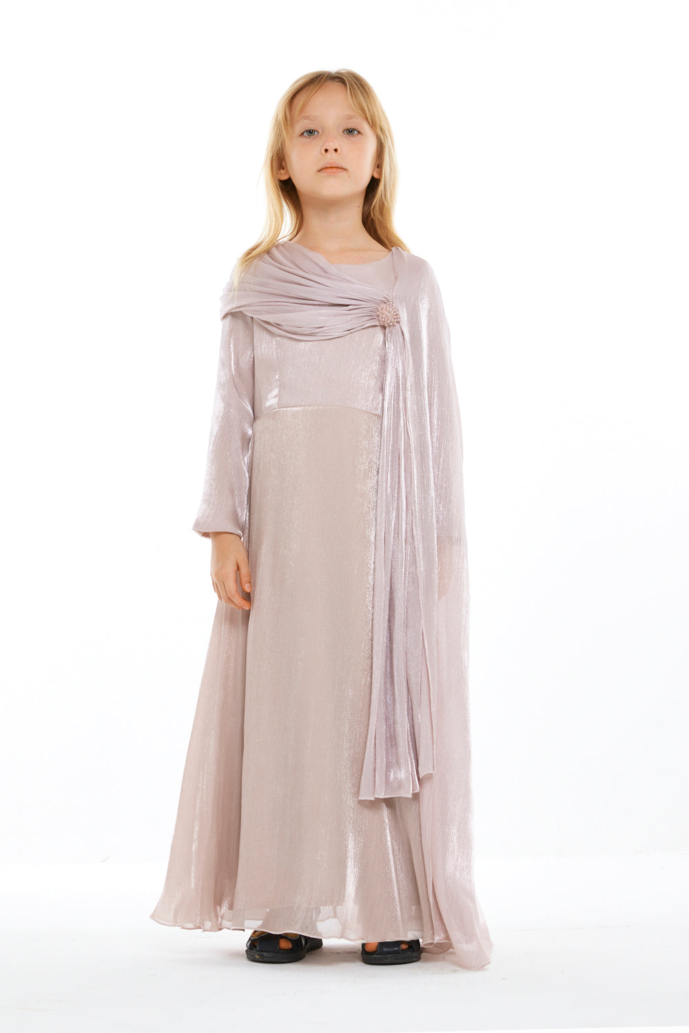 Jeweled Drape Cape Gown
