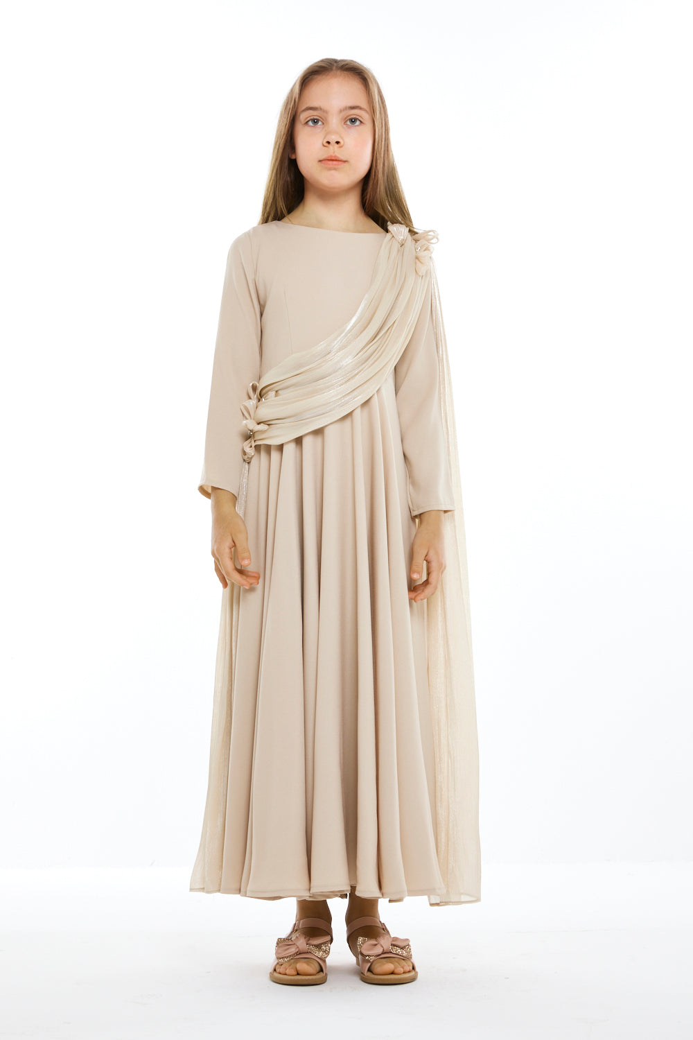 Floral Drape Cape Gown