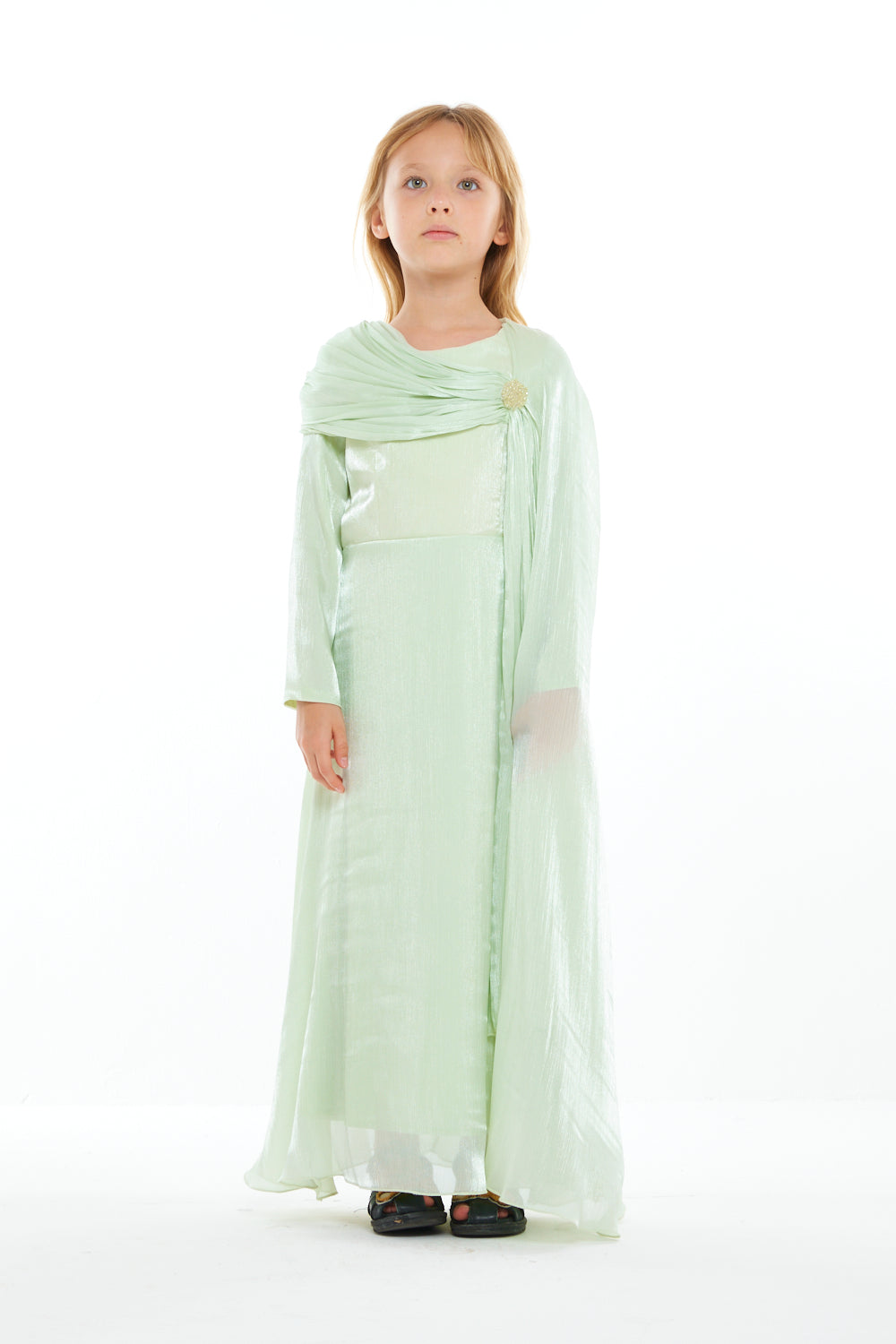 Jeweled Drape Cape Gown