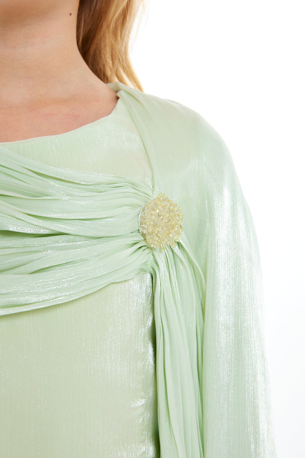 Jeweled Drape Cape Gown