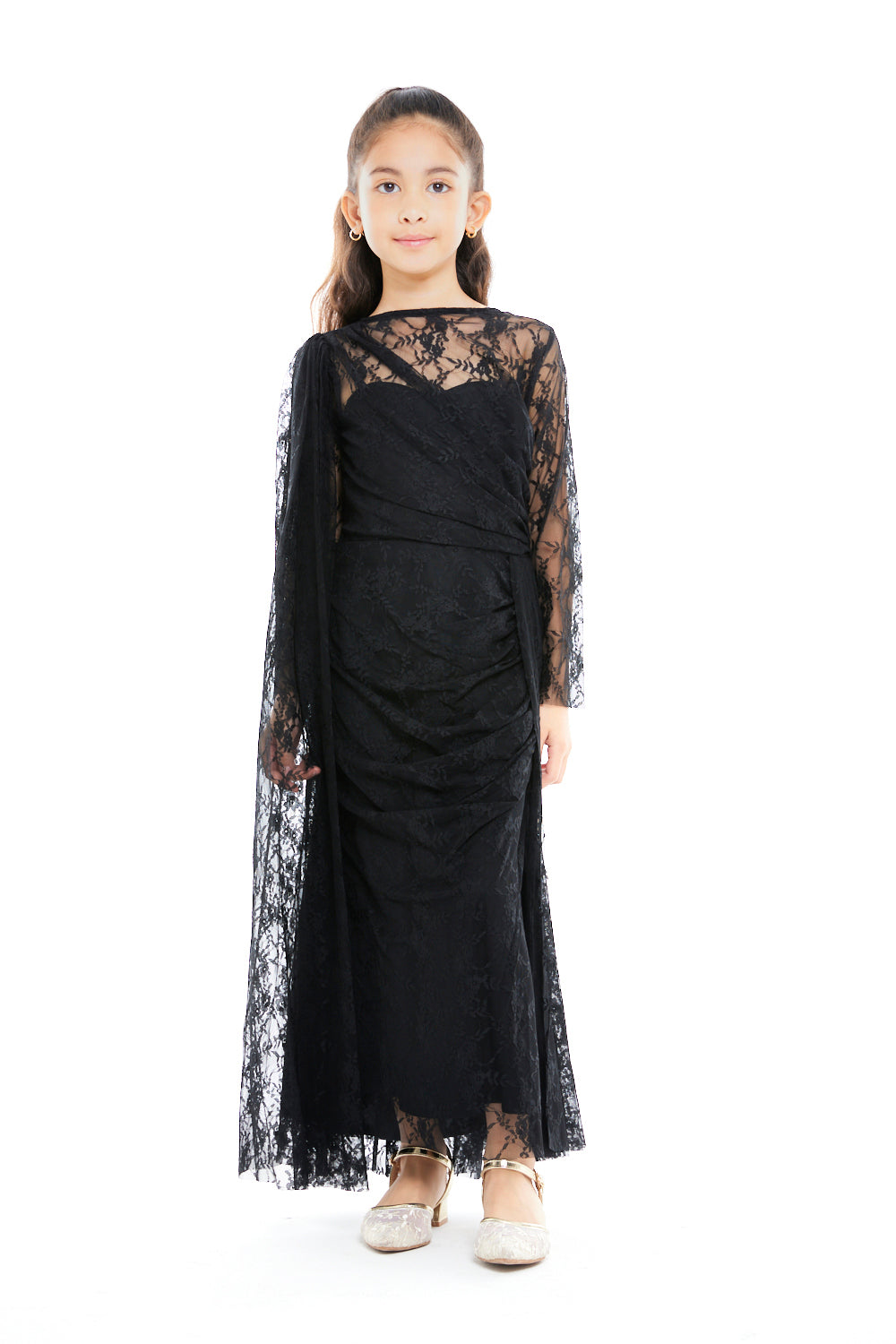Midnight Lace Drape Gown