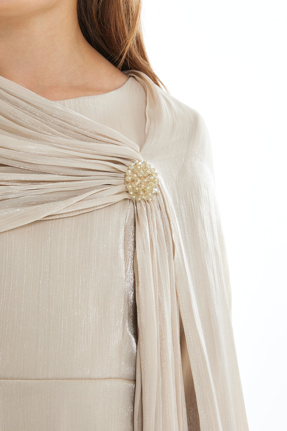 Jeweled Drape Cape Gown