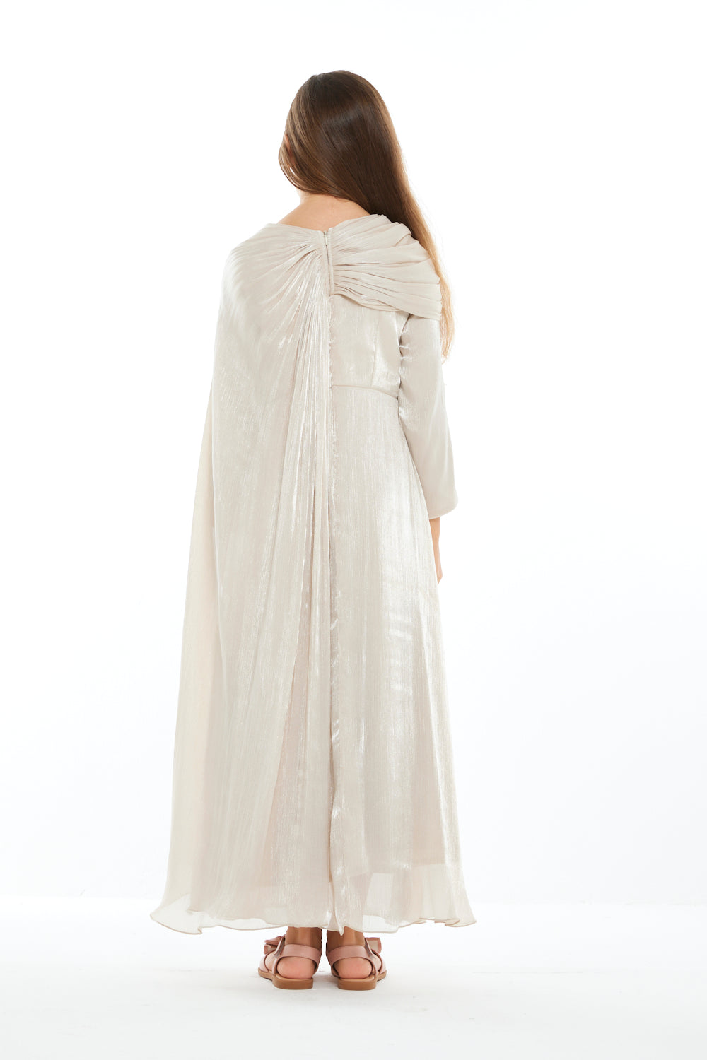 Jeweled Drape Cape Gown