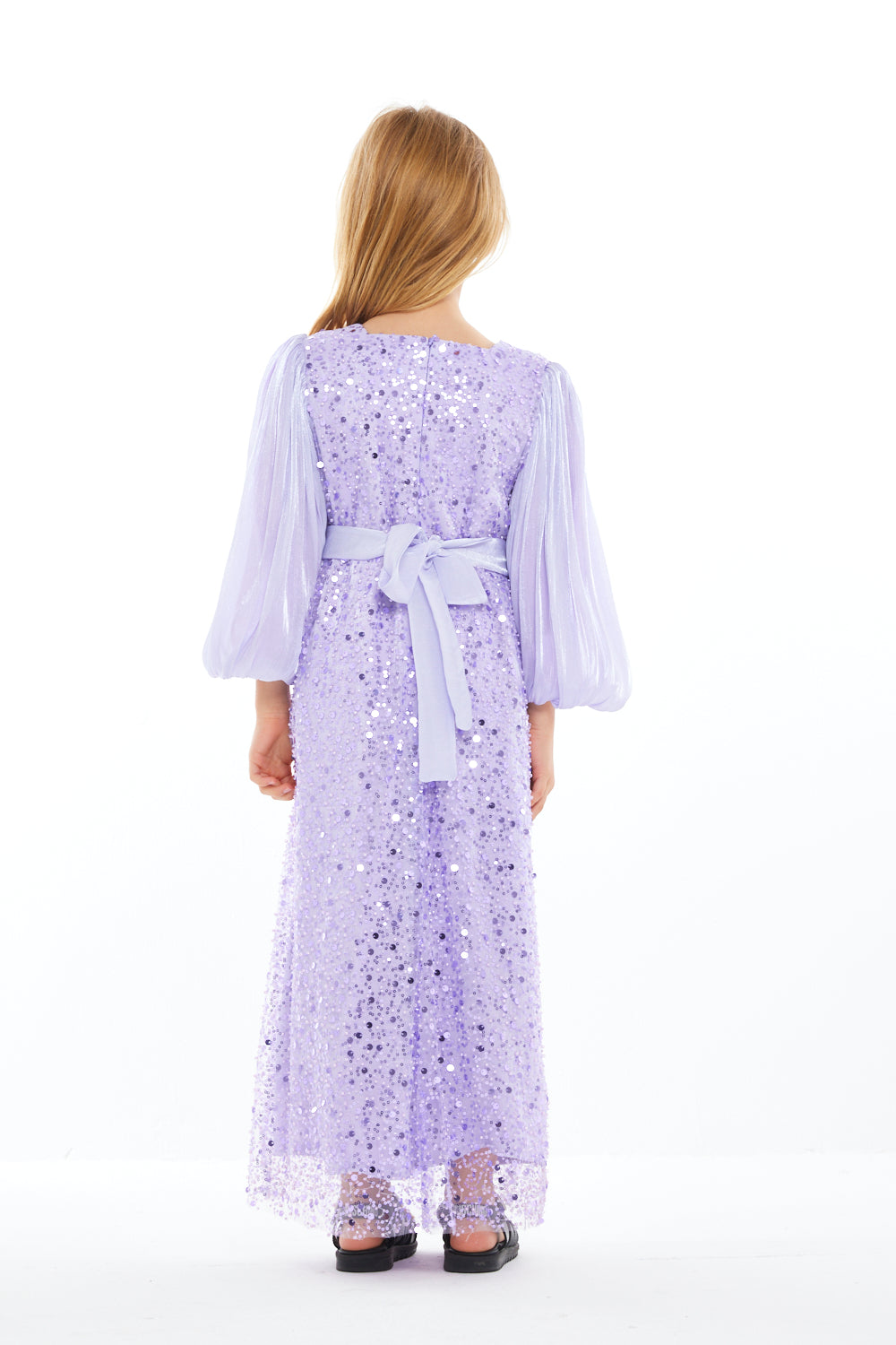 Sequin Panel Puff Sleeve Dress