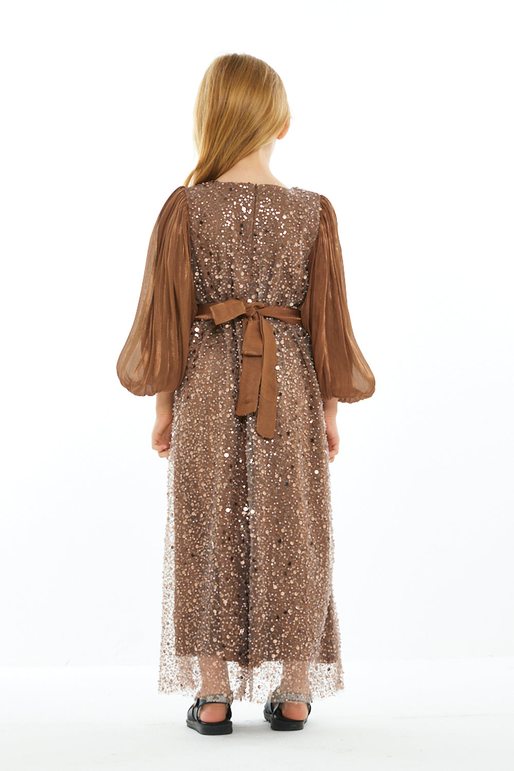 Sequin Panel Puff Sleeve Dress