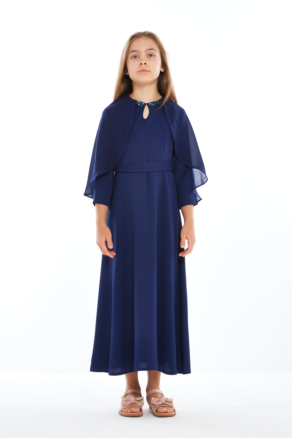 Midnight Sapphire Cape Dress