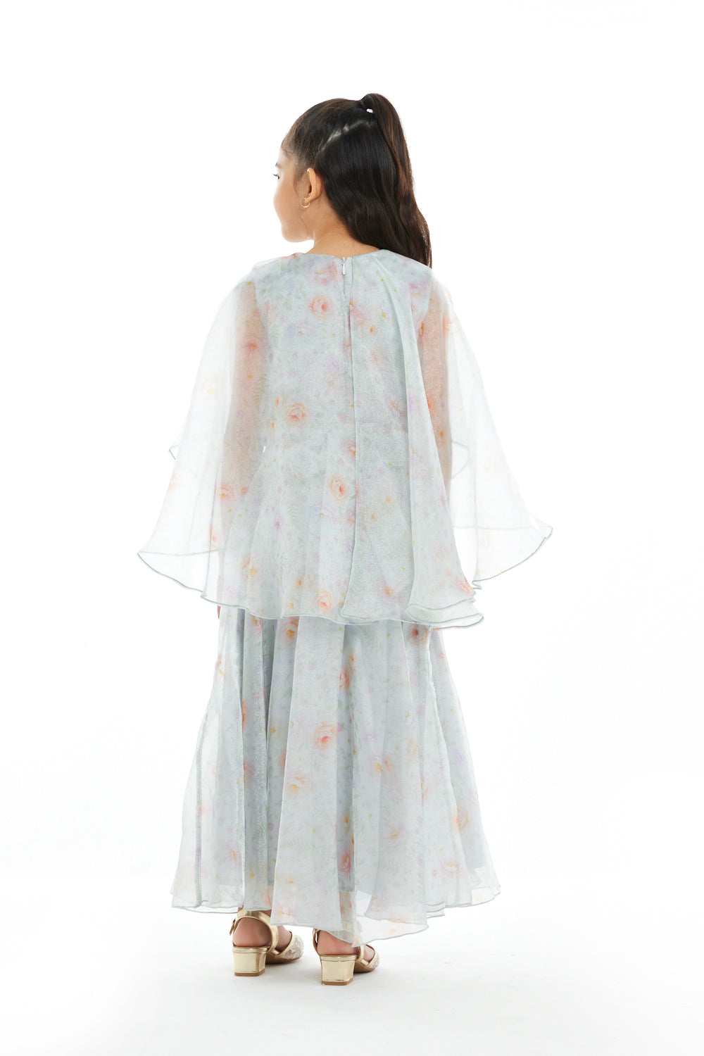 Floral Printed Capelet Jewel Dress