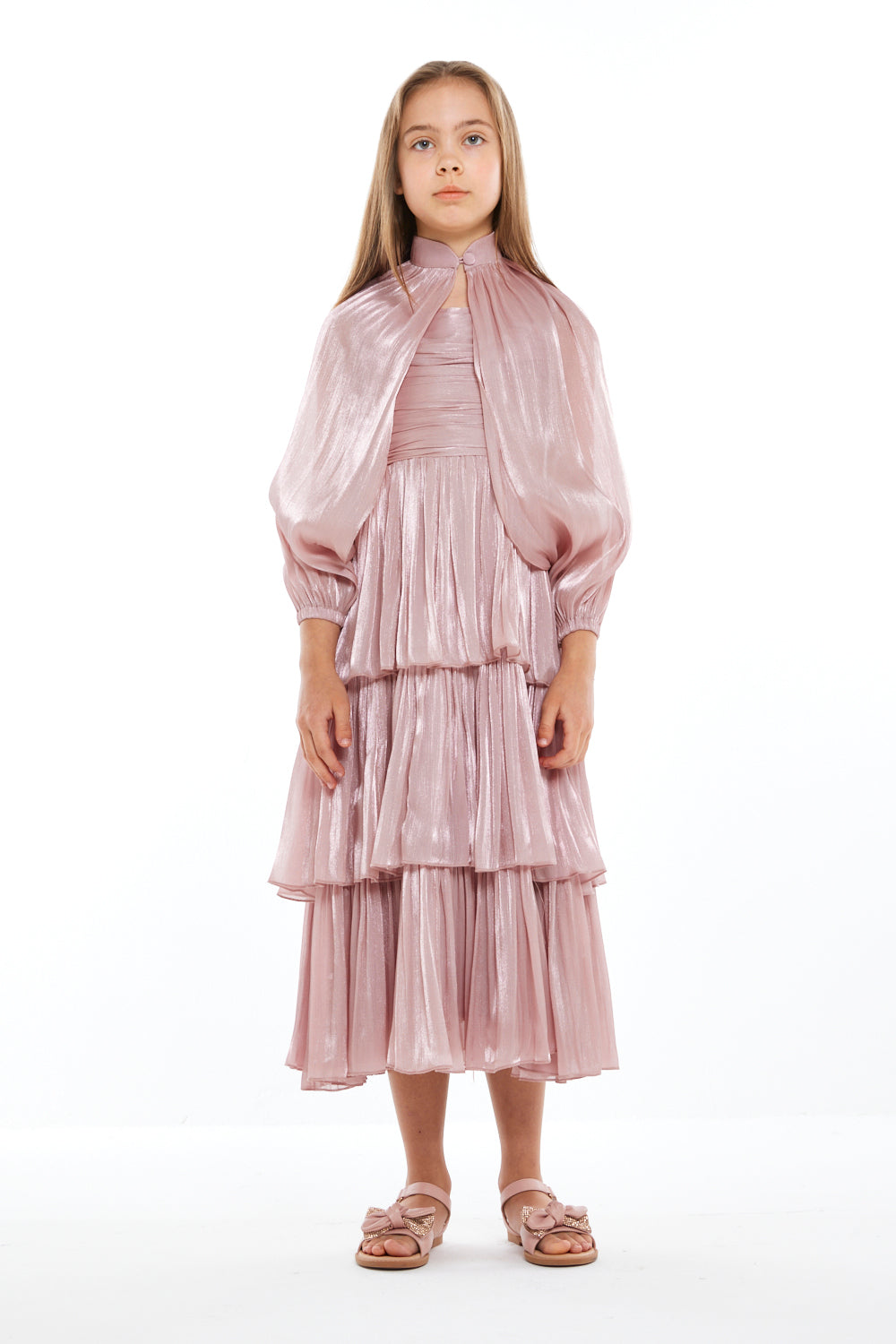 Lustre Cape Tiered Dress
