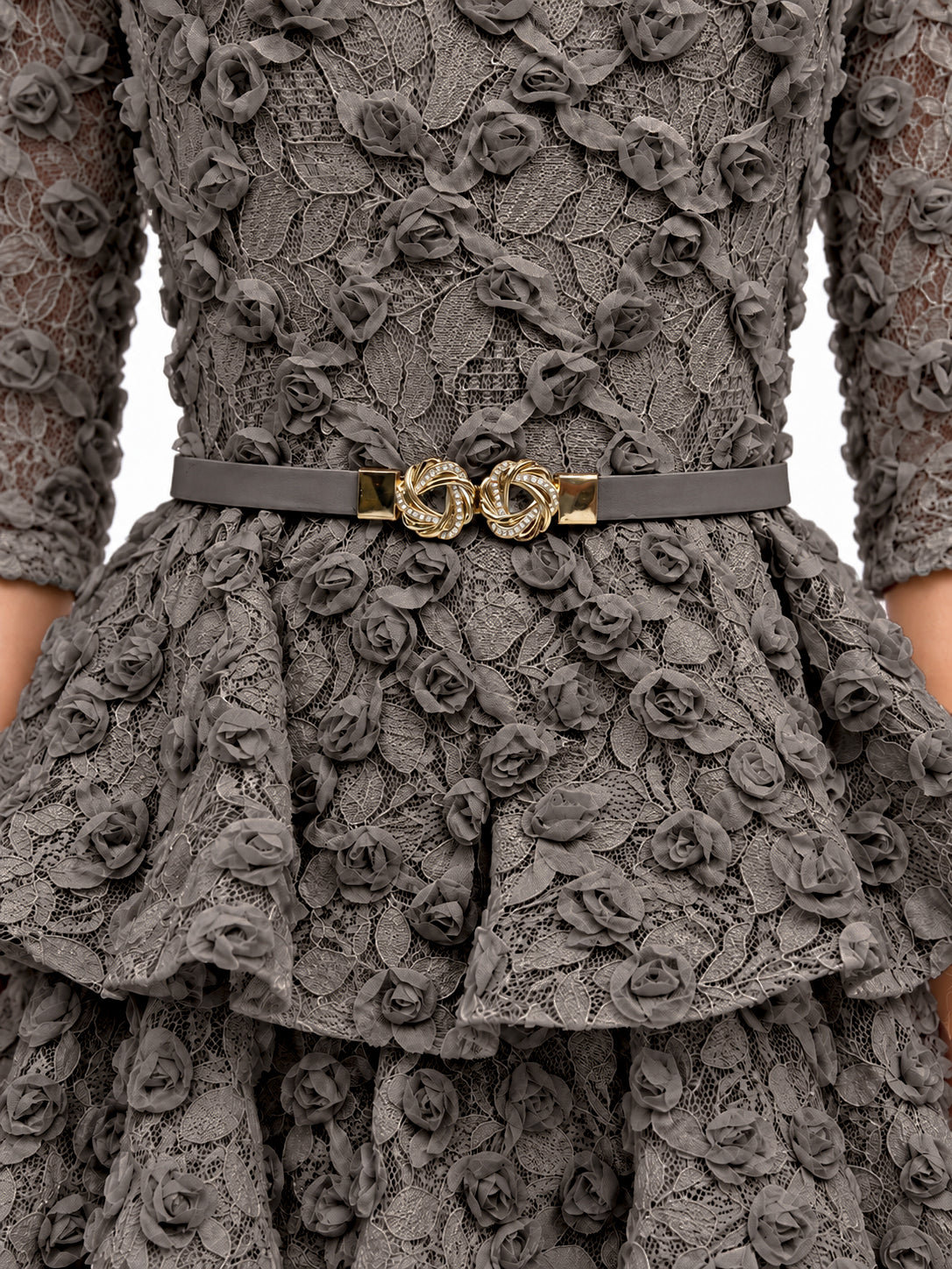 "Elara" 3D Rose Lace Tiered Mini Dress