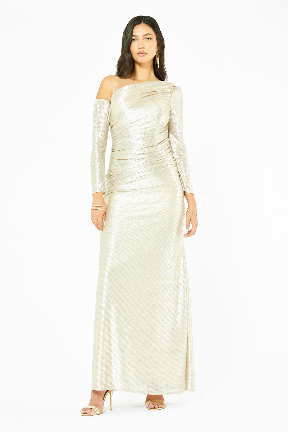 Asymmetric Ruched Column Gown