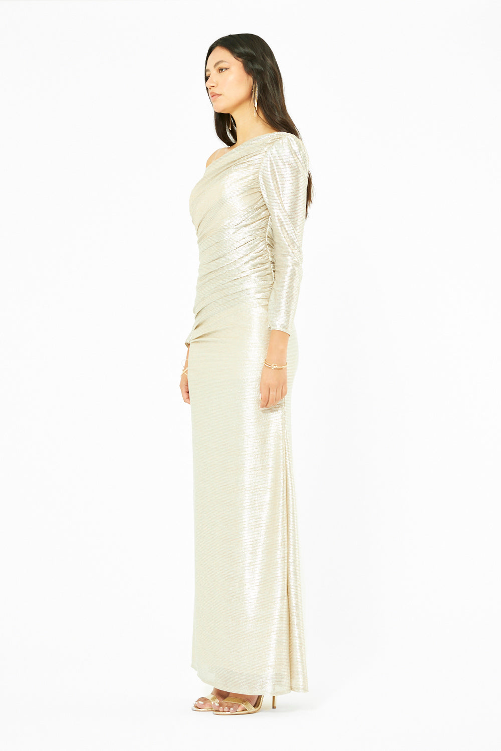 Asymmetric Ruched Column Gown