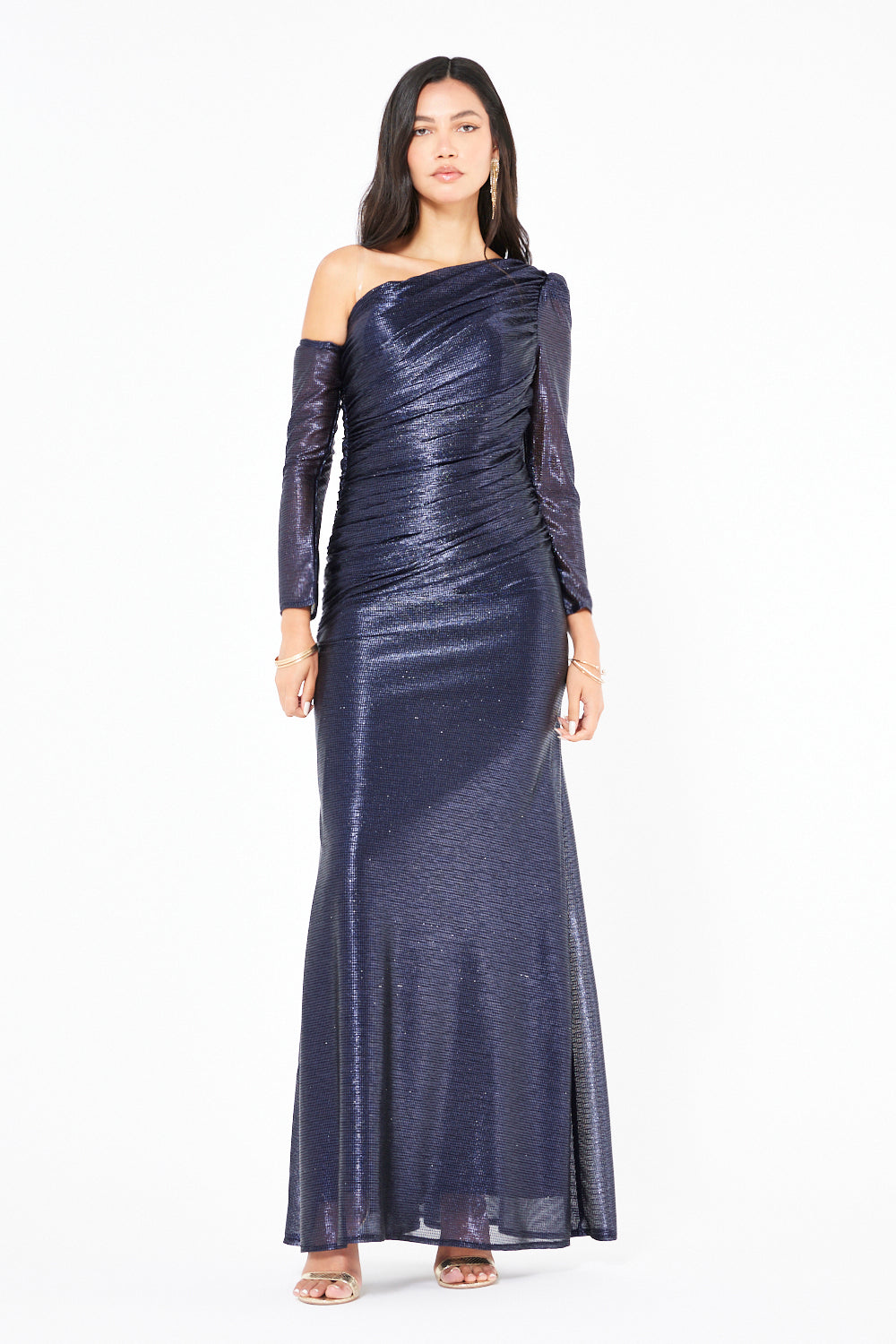 Asymmetric Ruched Column Gown