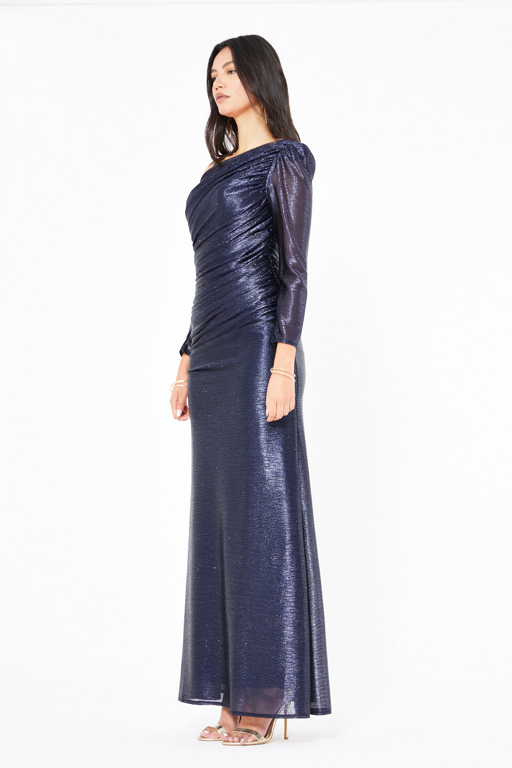 Asymmetric Ruched Column Gown