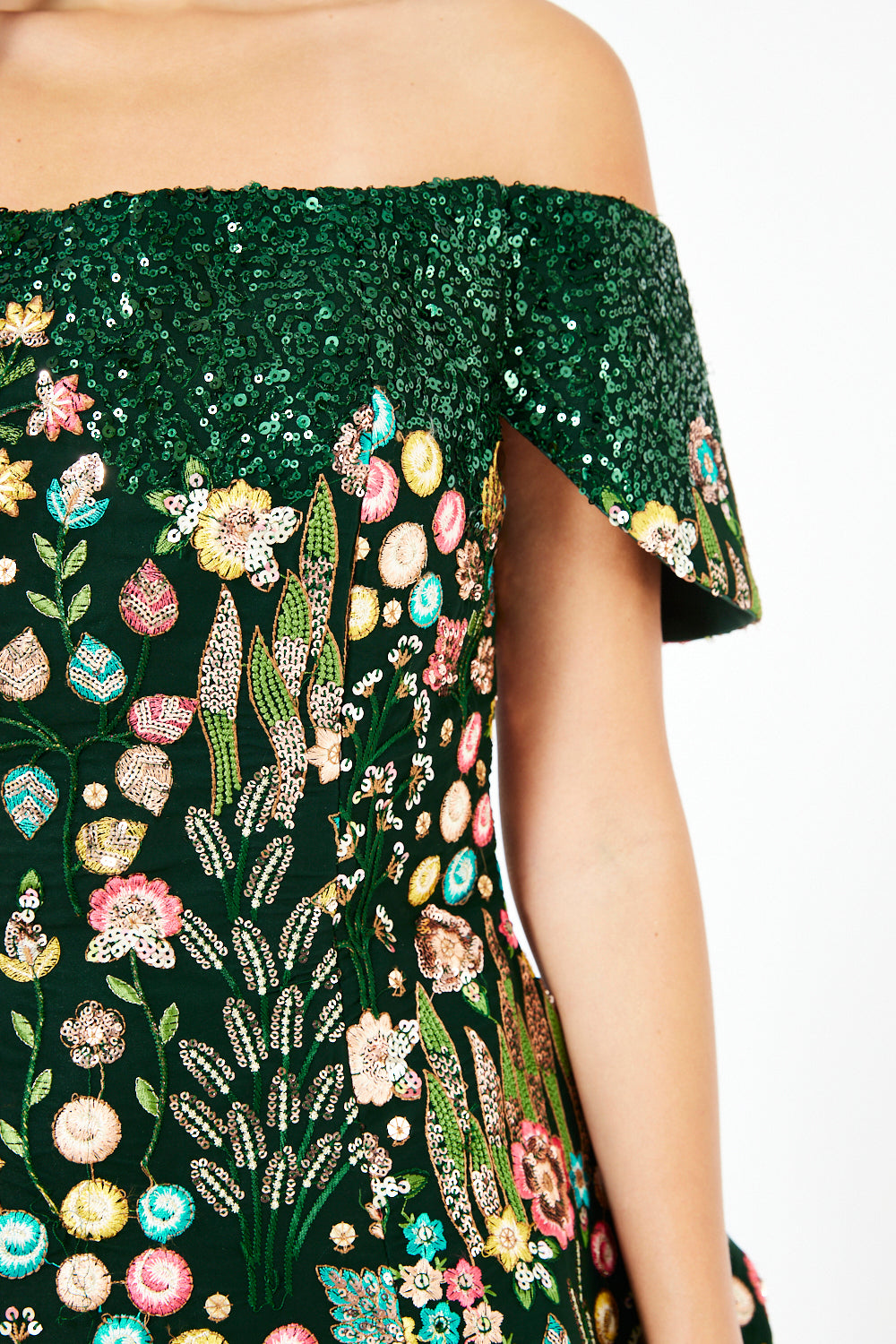 Embroidered Peplum Pleated Gown