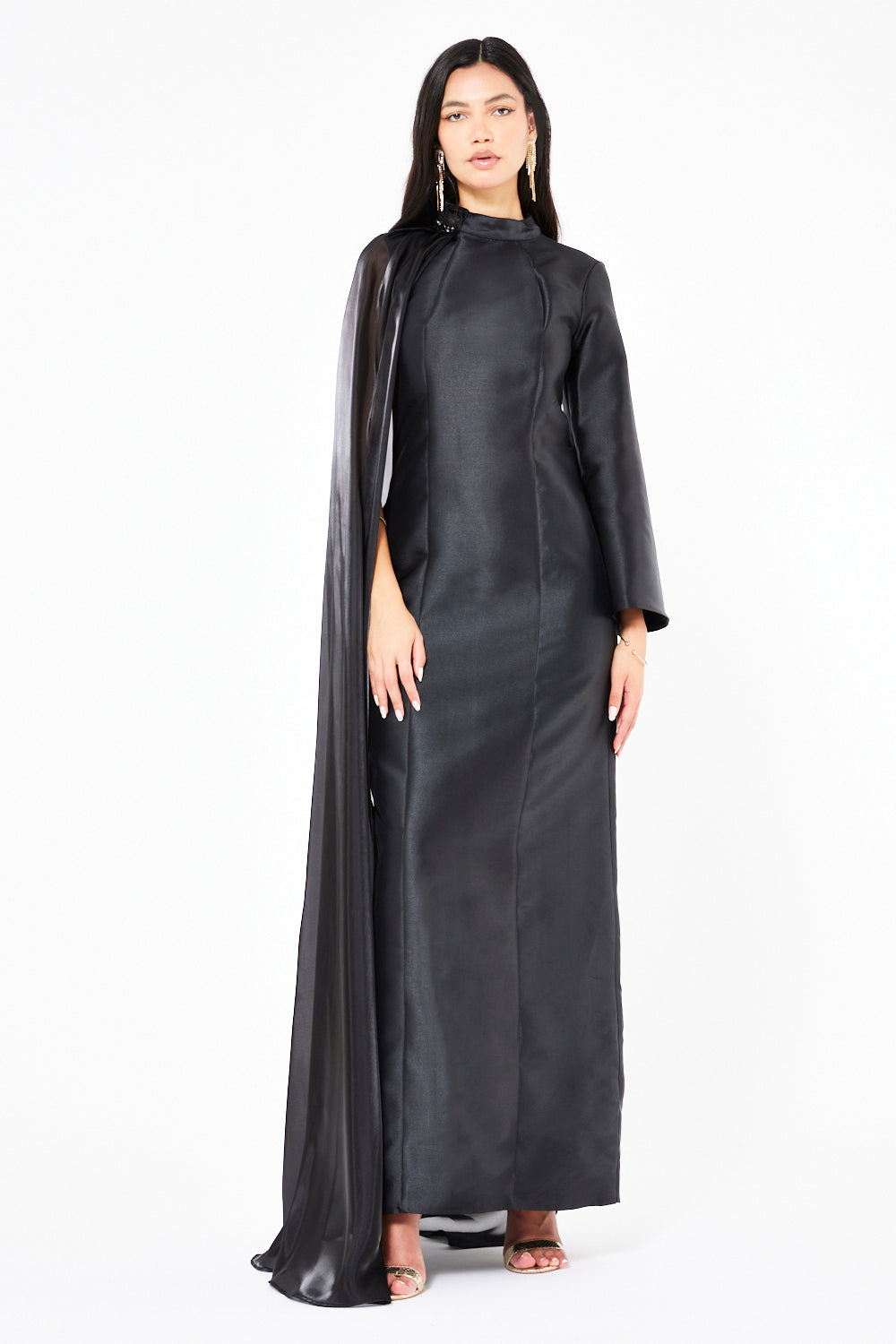 High Neck Cape Panel Gown