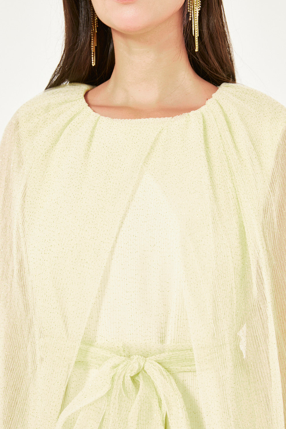 Sheer Cape Belted Gown