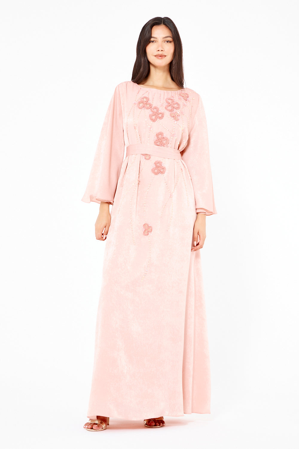 Embellished Belted Straight Gown