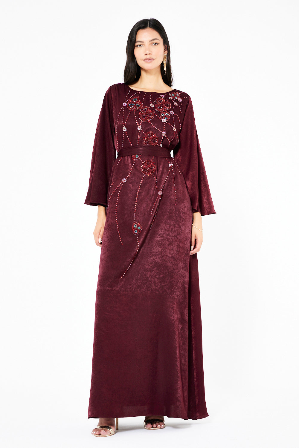 Embellished Belted Straight Gown