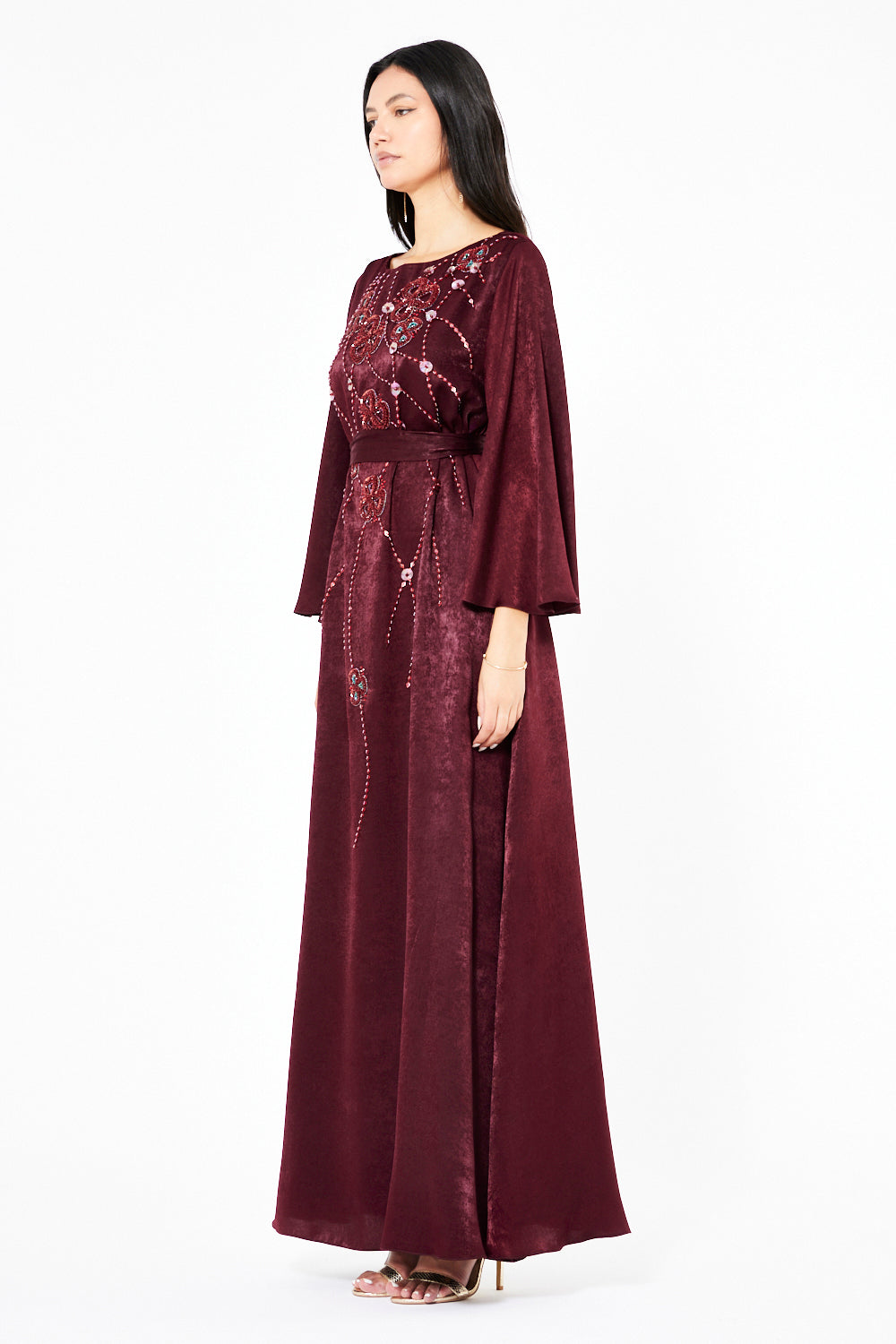 Embellished Belted Straight Gown