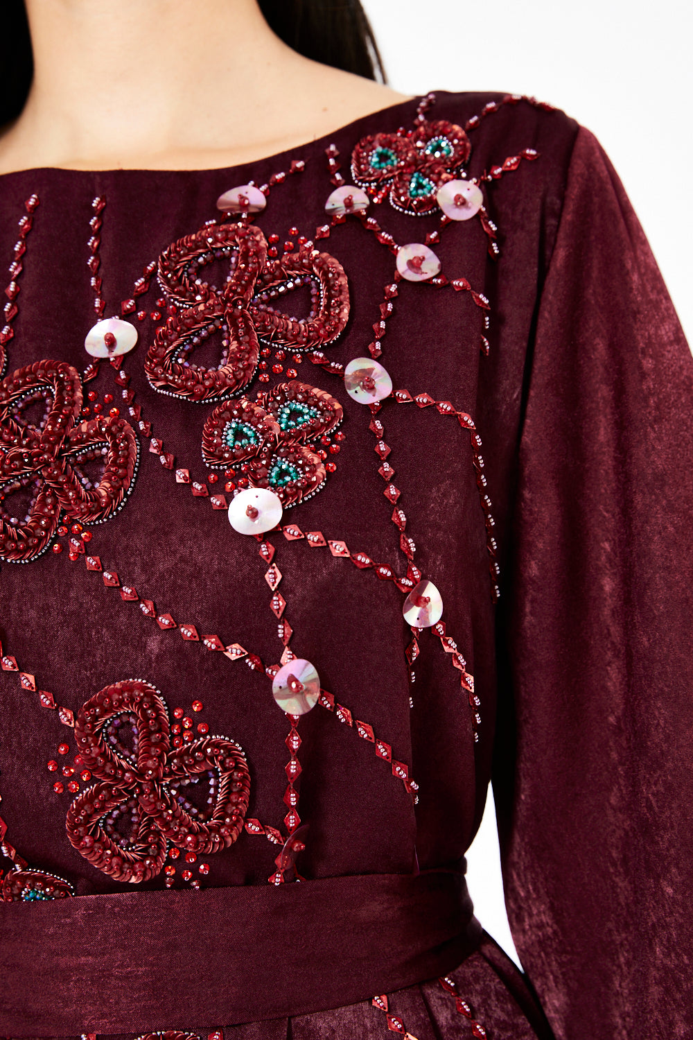 Embellished Belted Straight Gown