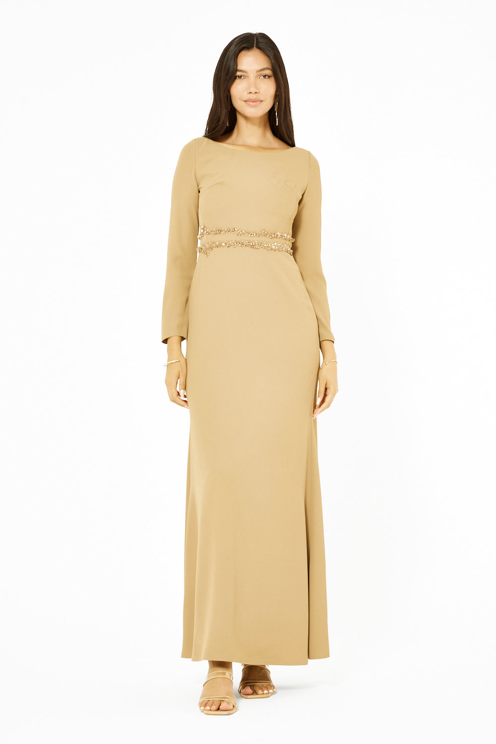 Crystal Waist Detail Column Gown