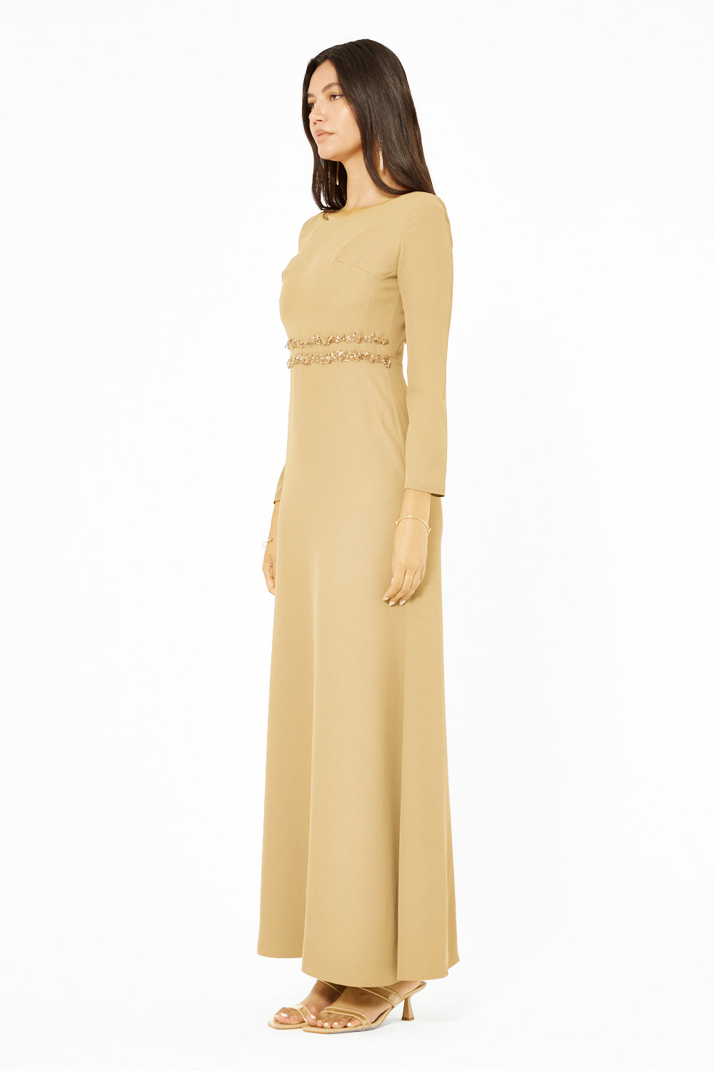 Crystal Waist Detail Column Gown
