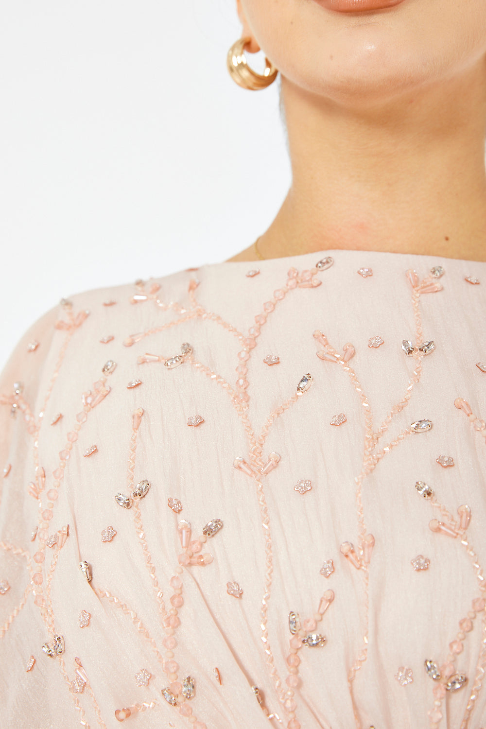 Embellished Sheer Cape Sleeve Maxi Dress